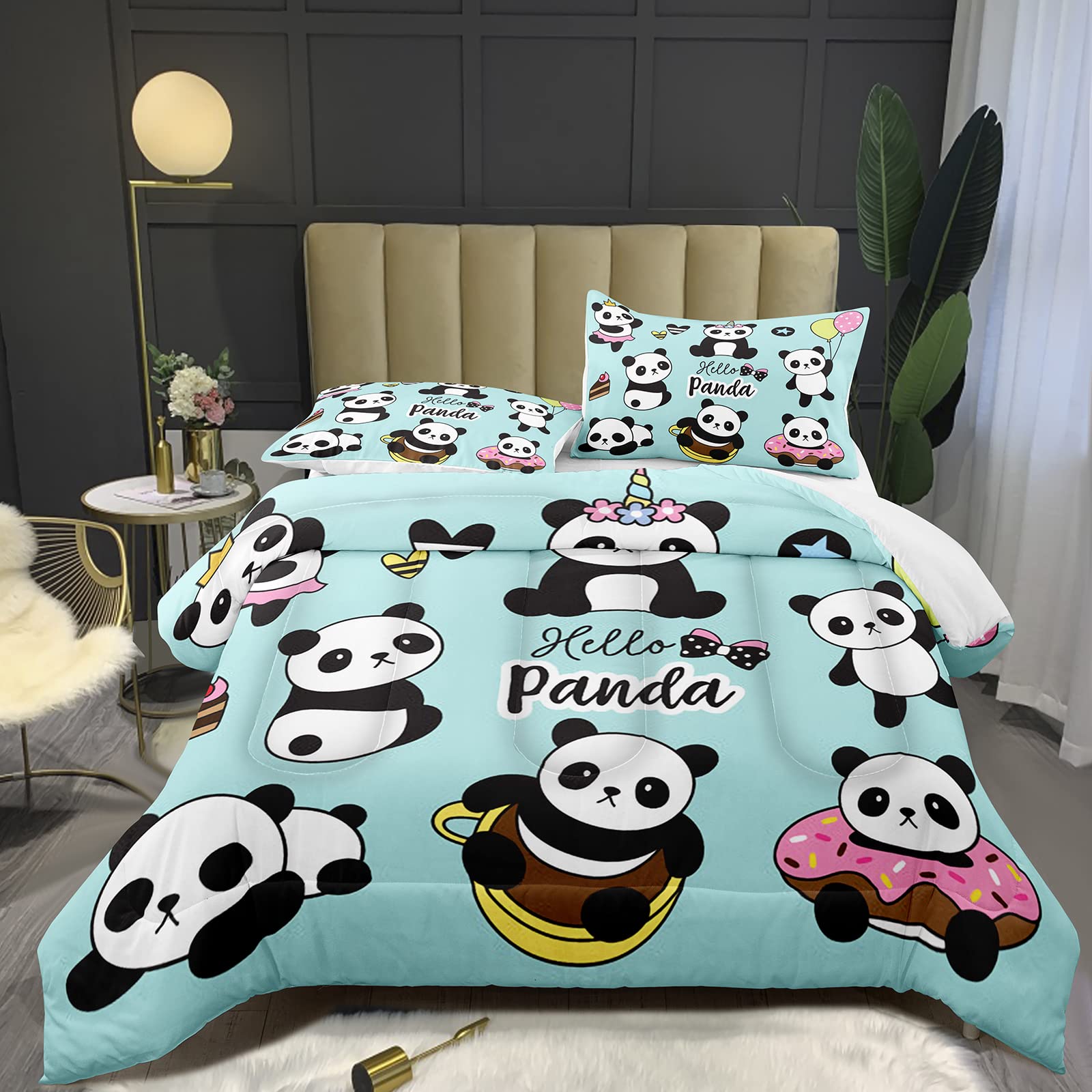 **Bodhi Cartoon Cute Panda Comforter Set - Twin Size Soft Microfiber Bedding for Kids & Teens - 3D Animal Theme (1 Comforter + 1 Pillow Sham) #4007 - Perfect for Nursery, Kids' Room & Sleepovers**