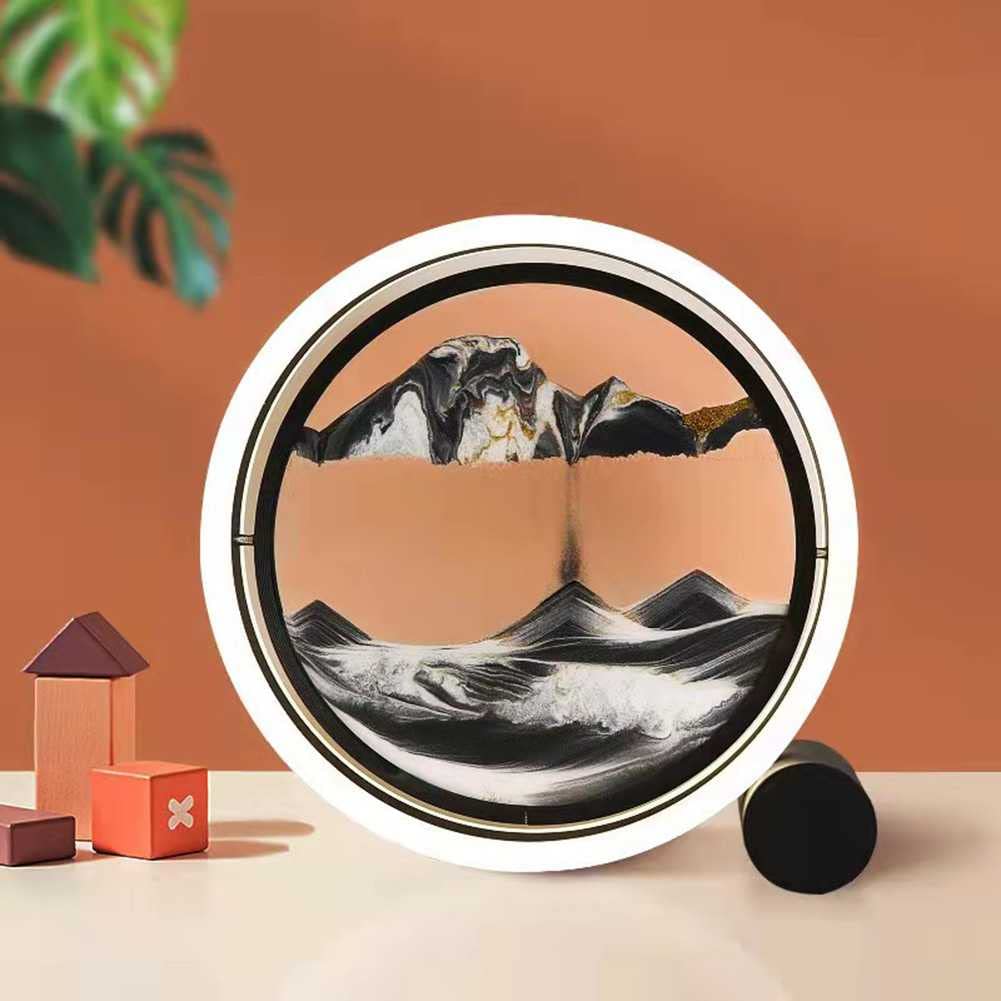 DDTP Dynamic Sand Art Lamp - 3D Round Glass Moving Sand Picture for Home & Office Decor - Wall Art Toy for Adults & Kids - White Button Design - Perfect for Relaxation, Meditation & Stress Relief