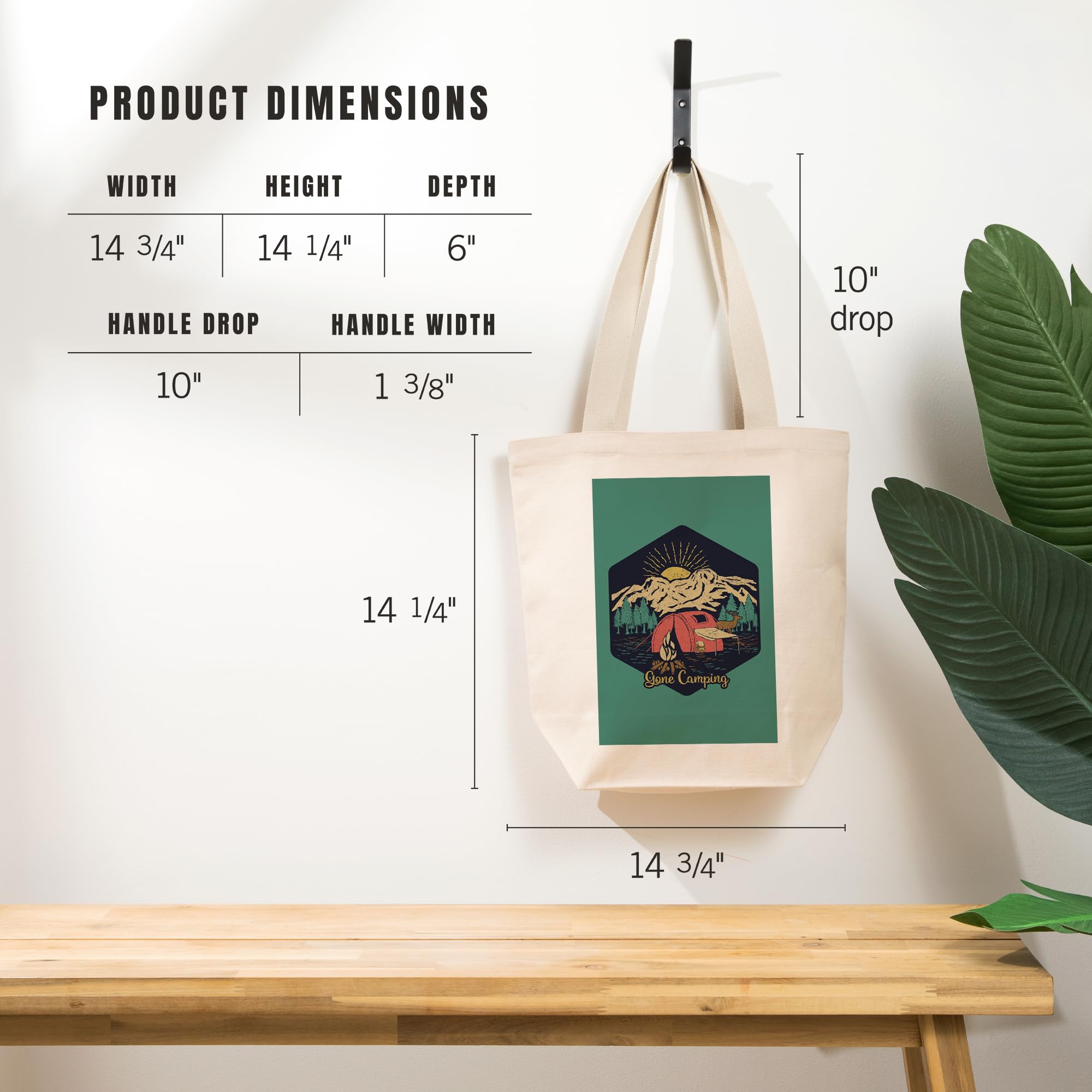 Lantern Press Gone Camping Tote Bag - 100% Cotton Canvas Reusable Shopping Bag with Nature Scene Design - Perfect for Groceries, Beach Trips & Outdoor Adventures