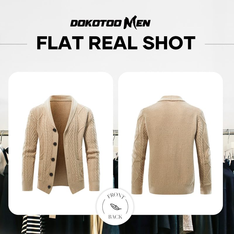 Men's Slim Fit Cable Knit Shawl Collar Cardigan Sweater with Pockets - Casual Button Up Pullover for Fall & Winter - Perfect for Office, Date Night and Weekend Outings