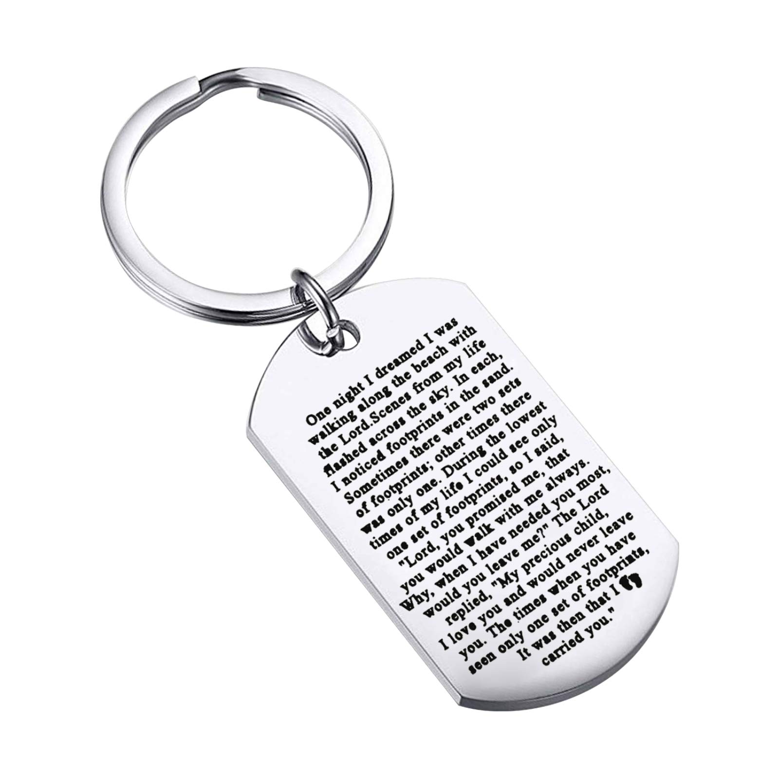 Footprints in The Sand Prayer Keychain - Inspirational Christian Gift with Poem Quote 'When You Saw Only One Set of Footprints It Was Then That I Carried You' - Perfect for Baptism, Confirmation, Graduation & Daily Encouragement