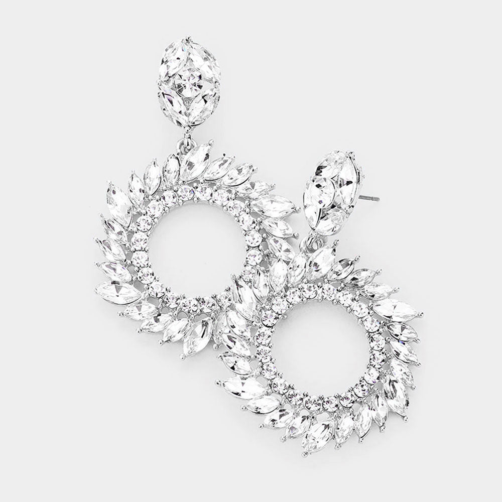 2.25 Inch Clear Spiral Marquise Crystal Hoop Earrings for Women | Elegant Pageant Jewelry | Perfect for Weddings, Prom & Special Occasions