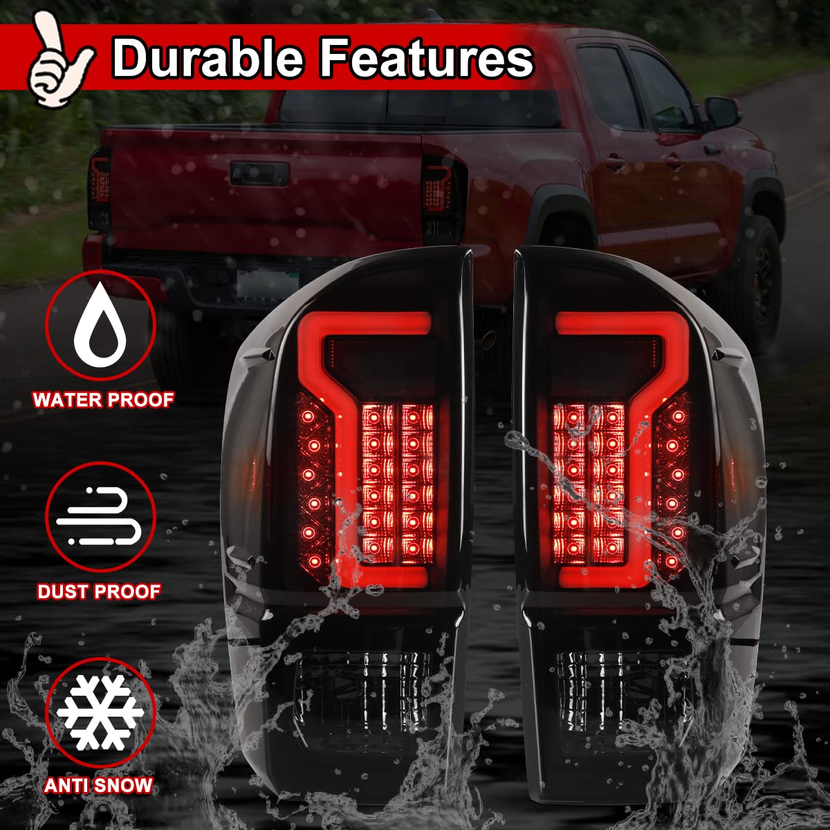 Nixon Offroad LED Tail Lights for Toyota Tacoma 2016-2023 - Matte Black Housing with Smoke Lens - Direct Replacement Rear Light Assembly (1 Pair) - Perfect for Off-Roading, Night Driving & Custom Truck Upgrades