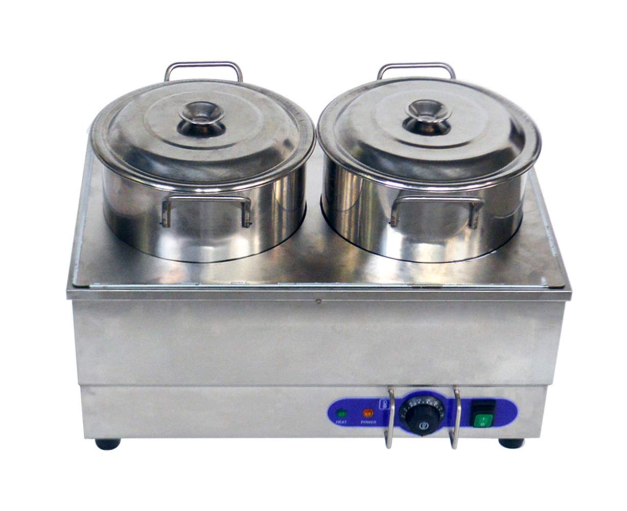 INTBUYING Commercial Stainless Steel 2-Pan Bain Marie Food Warmer | 1500W 110V Buffet Soup Heater with Pots | Ideal for Restaurants, Catering & Canteen Steam Table Service