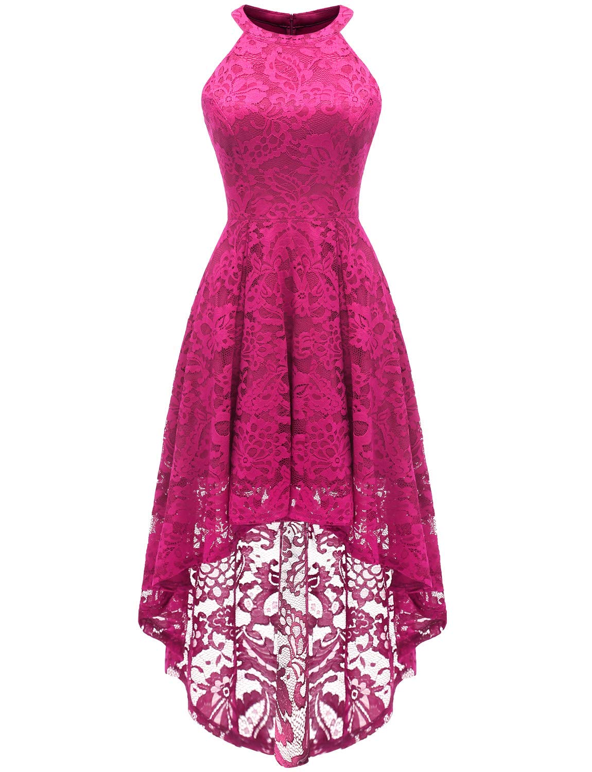 Elegant Women's Halter Floral Lace Cocktail Party Dress - Hi-Low Bridesmaid Gown for Wedding, Prom, Evening Events & Special Occasions