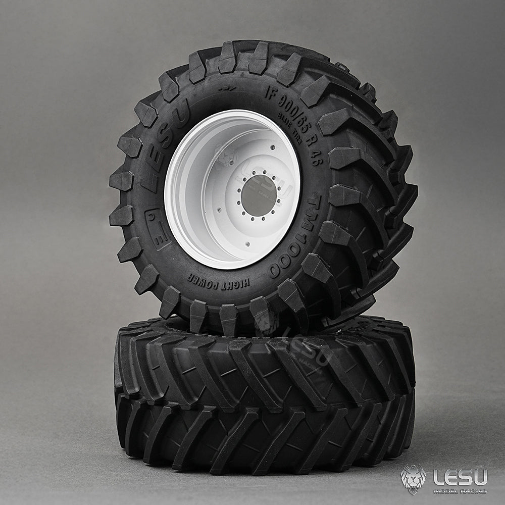 1 Pair Front/Rear Wheel Rubber Tire with Metal Hub for LESU 1/14 RC Hydraulic Tractor AOUE 1050 - Agricultural Vehicle DIY Replacement Parts for RC Model Cars & Farm Toy Collection
