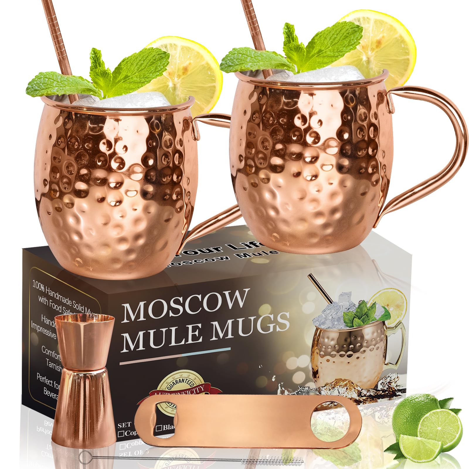 LINALL Moscow Mule Copper Mugs - Set of 2 (18oz) Copper Plated Stainless Steel Cups for Cocktails, Iced Coffee & Cold Beverages - Perfect for Parties, Bars & Home Entertaining