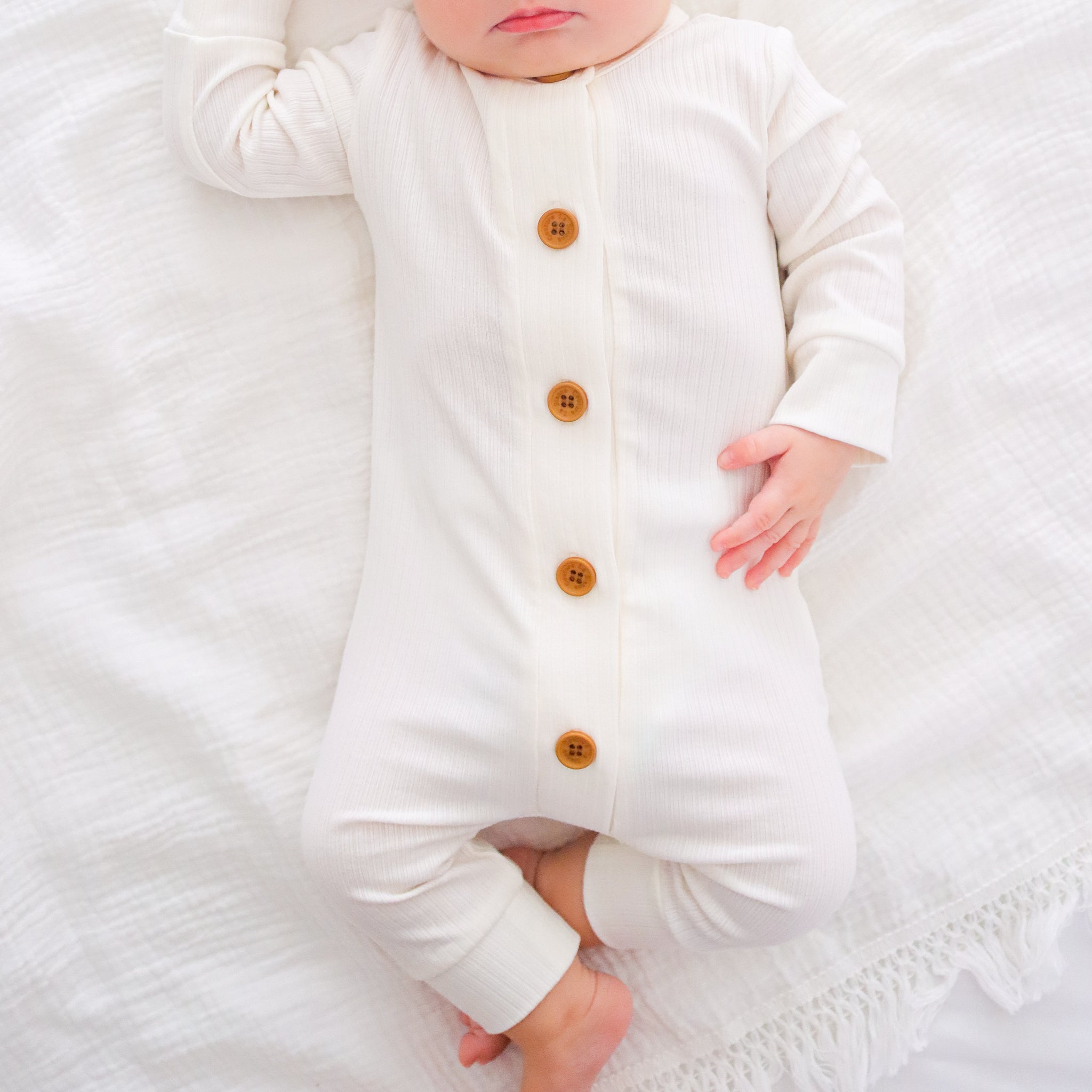 Cozy Long Sleeve Louie Romper for Baby Girls - Soft Coconut Milk Color | Perfect for Playdates, Photoshoots & Everyday Comfort