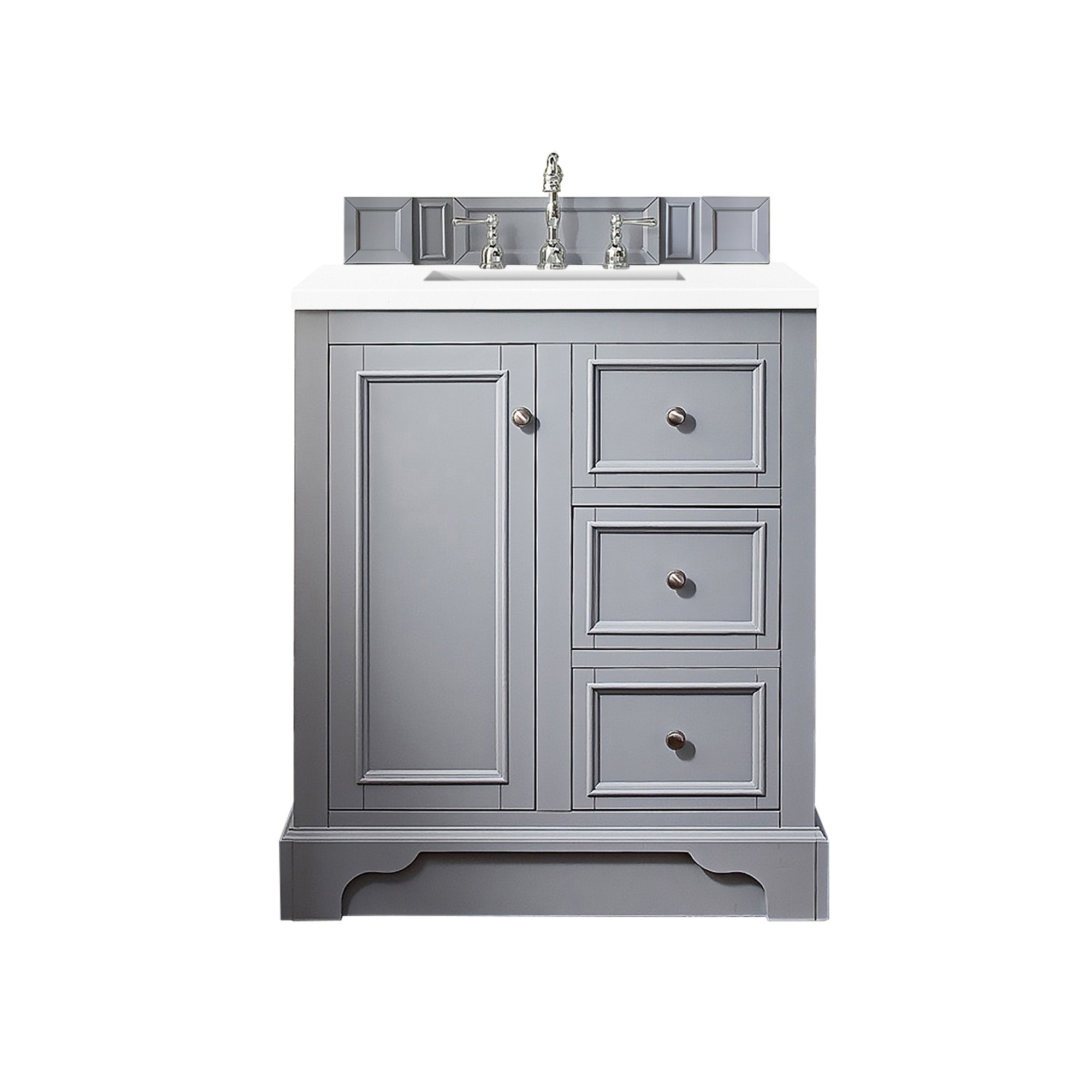 De Soto 30 Inch Single Bathroom Vanity with White Zeus Quartz Top - Silver Gray Finish for Modern Home & Apartment Bathrooms | Perfect for Small Spaces & Renovations