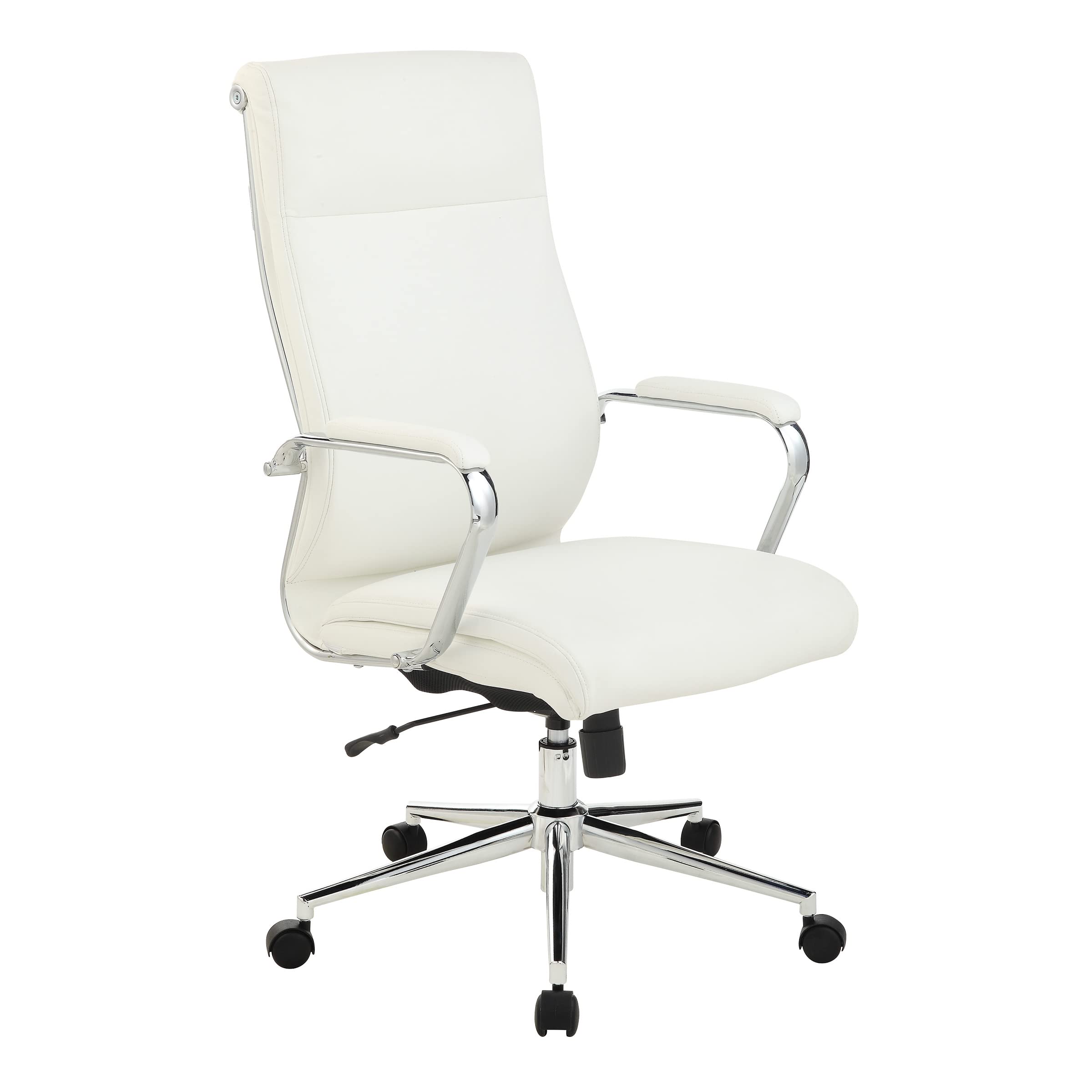 Office Star Antimicrobial High-Back Adjustable Office Chair with Chrome Base - Dillon Snow Fabric - Ergonomic Desk Chair for Home Office, Executive Workspace & Computer Workstation