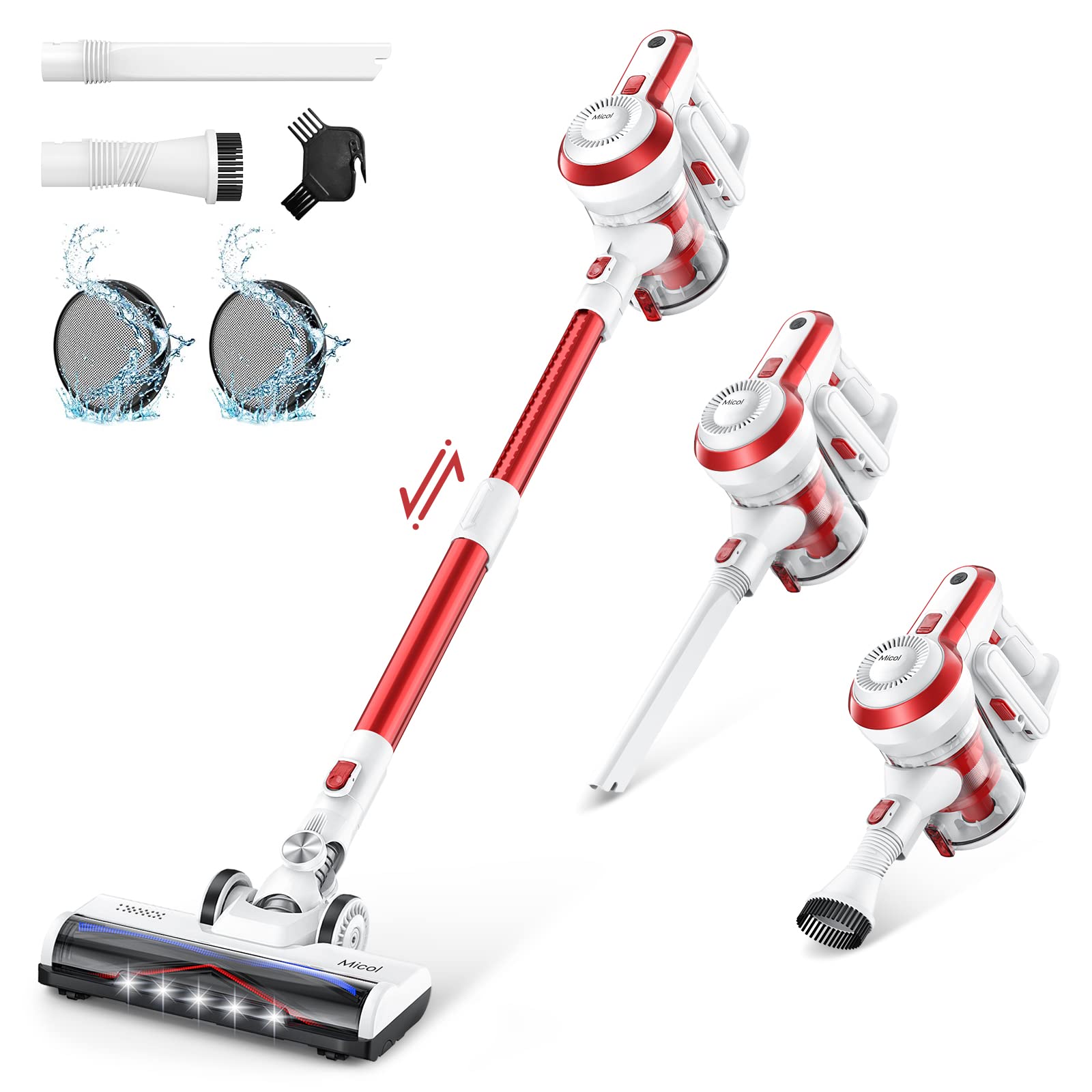 **Micol Cordless Vacuum Cleaner - 6-in-1 Lightweight Stick Vacuum with Detachable Battery, 38 Mins Runtime, LED Display - Perfect for Hard Floors, Carpets, Pet Hair - Ideal for Home, Office & Car Cleaning**