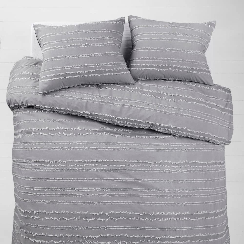 Twin XL Heather Grey Comforter Set with Eyelash Fringe - 2 Piece Comforter and Pillow Sham Set for College Dorms, Teen Bedrooms, Boys & Girls - Soft & Cozy Bedding for Winter Nights