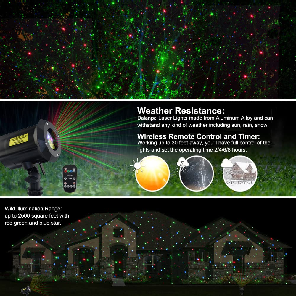 Outdoor Garden Laser Christmas Lights - Blue Red Green Moving Star Projector for Yard, Patio & Holiday Decorations | Perfect for Christmas, Halloween, Parties & Backyard Ambiance