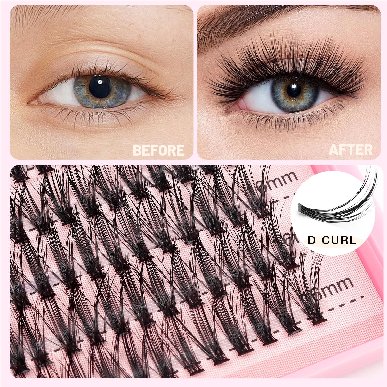 Bodermincer 30D D Curl 200pcs Mixed Length Eyelash Extensions (10-12-14-16mm & 14-16-18mm) - Natural Individual Cluster Lashes for Volume & Length - Perfect for Bridal, Party & Everyday Makeup Looks
