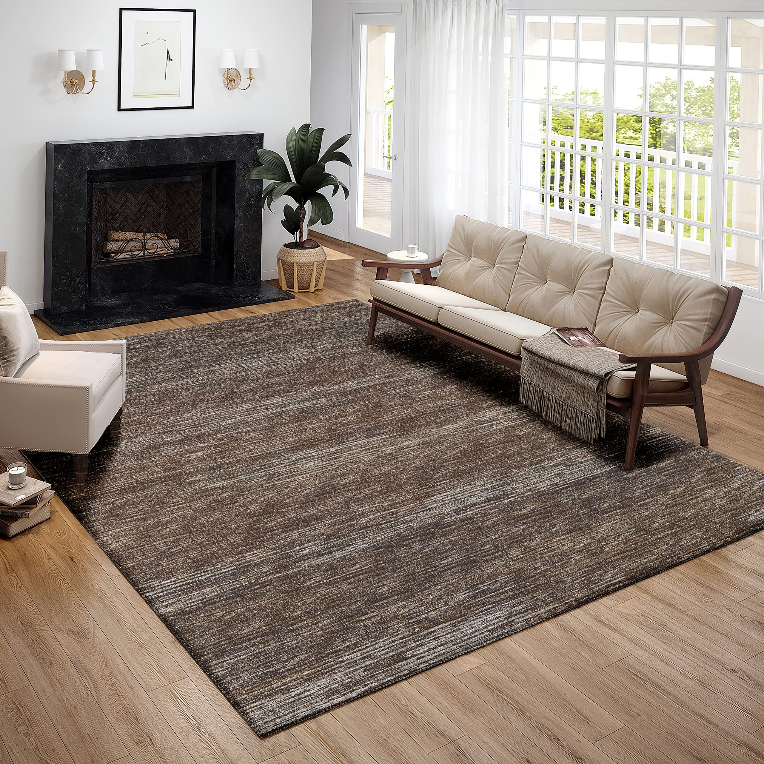 Addison Rugs Marston 9' x 12' Transitional Brown Indoor/Outdoor Area Rug - Stain Resistant, Machine Washable, Non-Shedding - Perfect for Bedroom, Living Room, Dining Room & Kitchen Decor