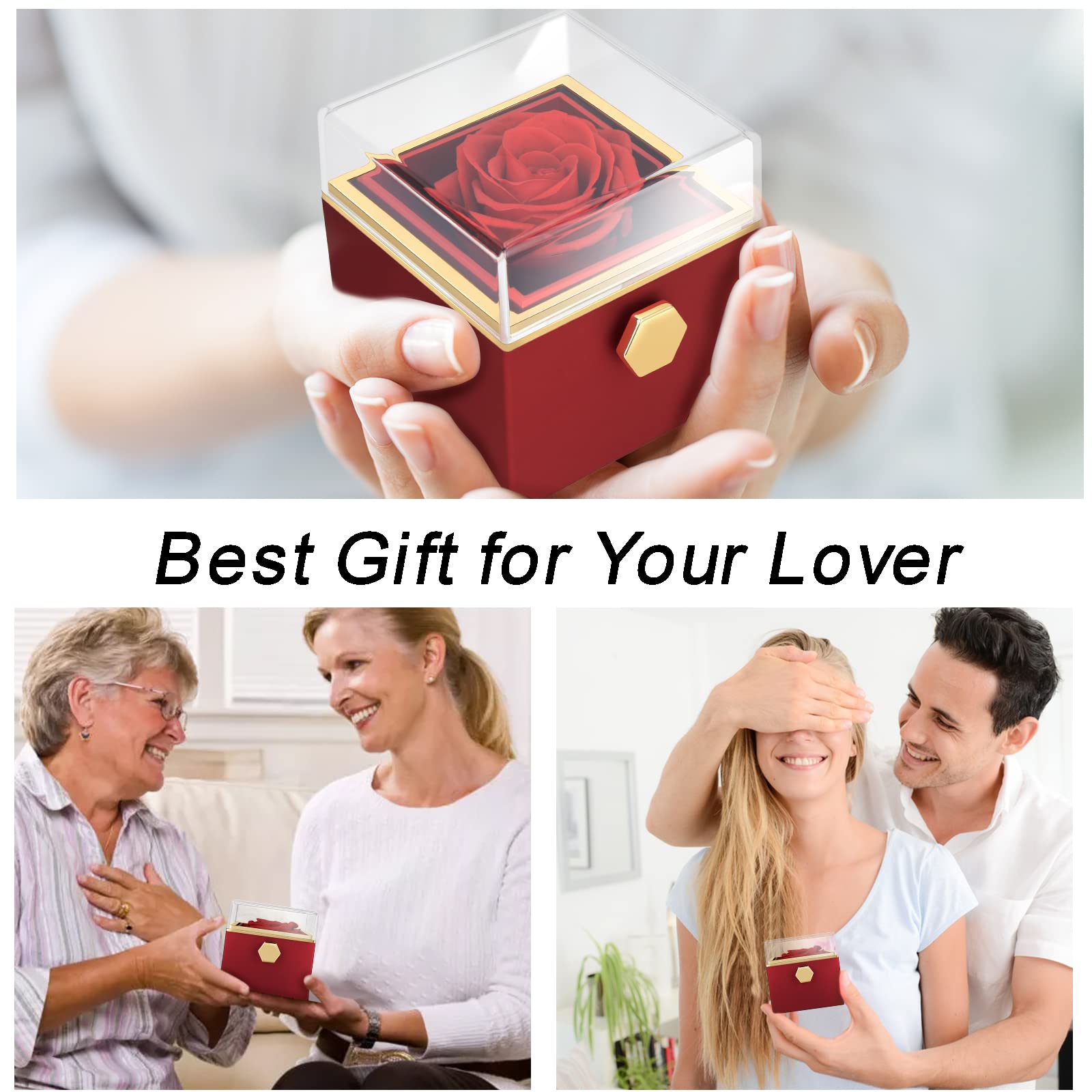 Real Preserved Rose with 'I Love You' Necklace in 100 Languages - Eternal Flower Gift for Anniversary, Valentine's Day, Birthday (Red) - Perfect Romantic Present for Wife, Girlfriend, Mom, or Special Someone
