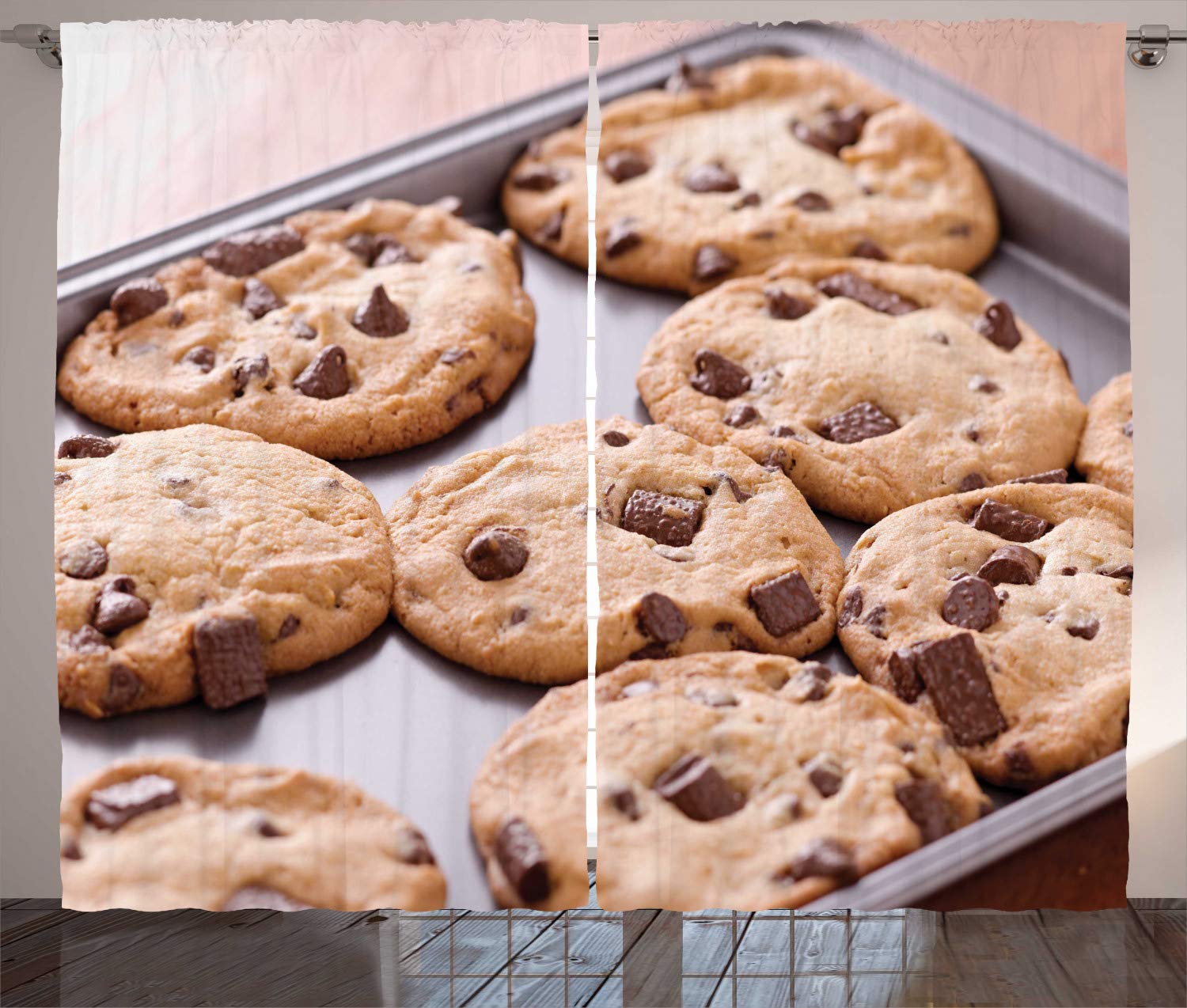 Ambesonne Chocolate Chip Cookie Curtains - Baking Themed Window Drapes for Living Room & Bedroom, 108