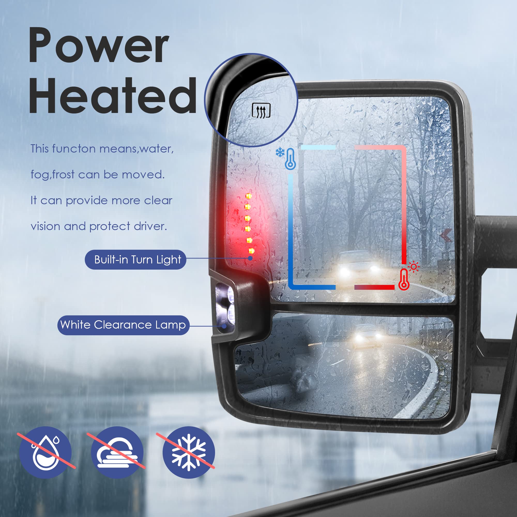 MOSTPLUS Power Heated Towing Mirrors with Sequential Turn Signal & Clearance Lights - Compatible with 1999-2002 Chevy Silverado Suburban Tahoe GMC Sierra Yukon (Pair) - Black - Perfect for Winter Towing & Enhanced Night Visibility