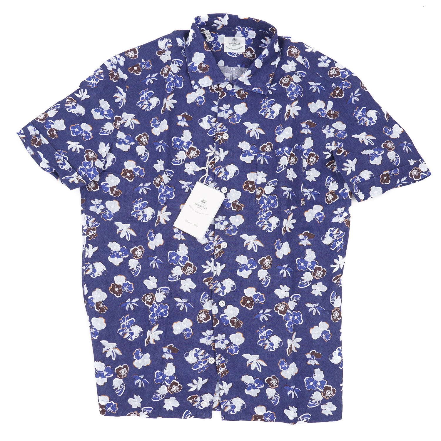 Luigi Borrelli Men's Tropical Floral Linen Shirt | Breathable Summer Casual Button-Up Shirt for Beach Vacation & Outdoor Activities