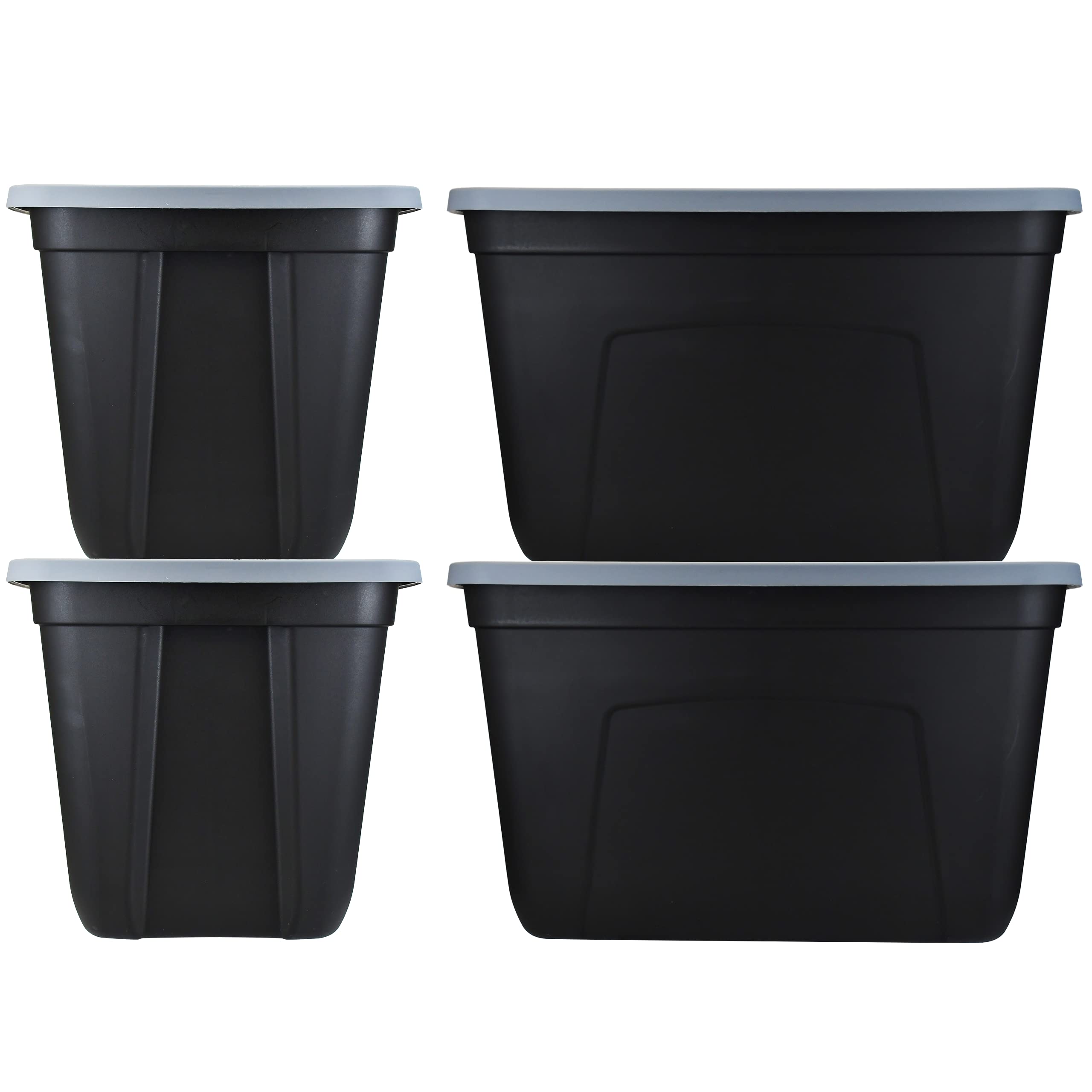 SIMPLYKLEEN 18-Gallon (72-Quart) Stackable Plastic Storage Bins with Lids - Black/Grey (4-Pack) | Heavy Duty Reusable Organizer Containers | Made in USA | Perfect for Home, Garage, Office & Closet Organization