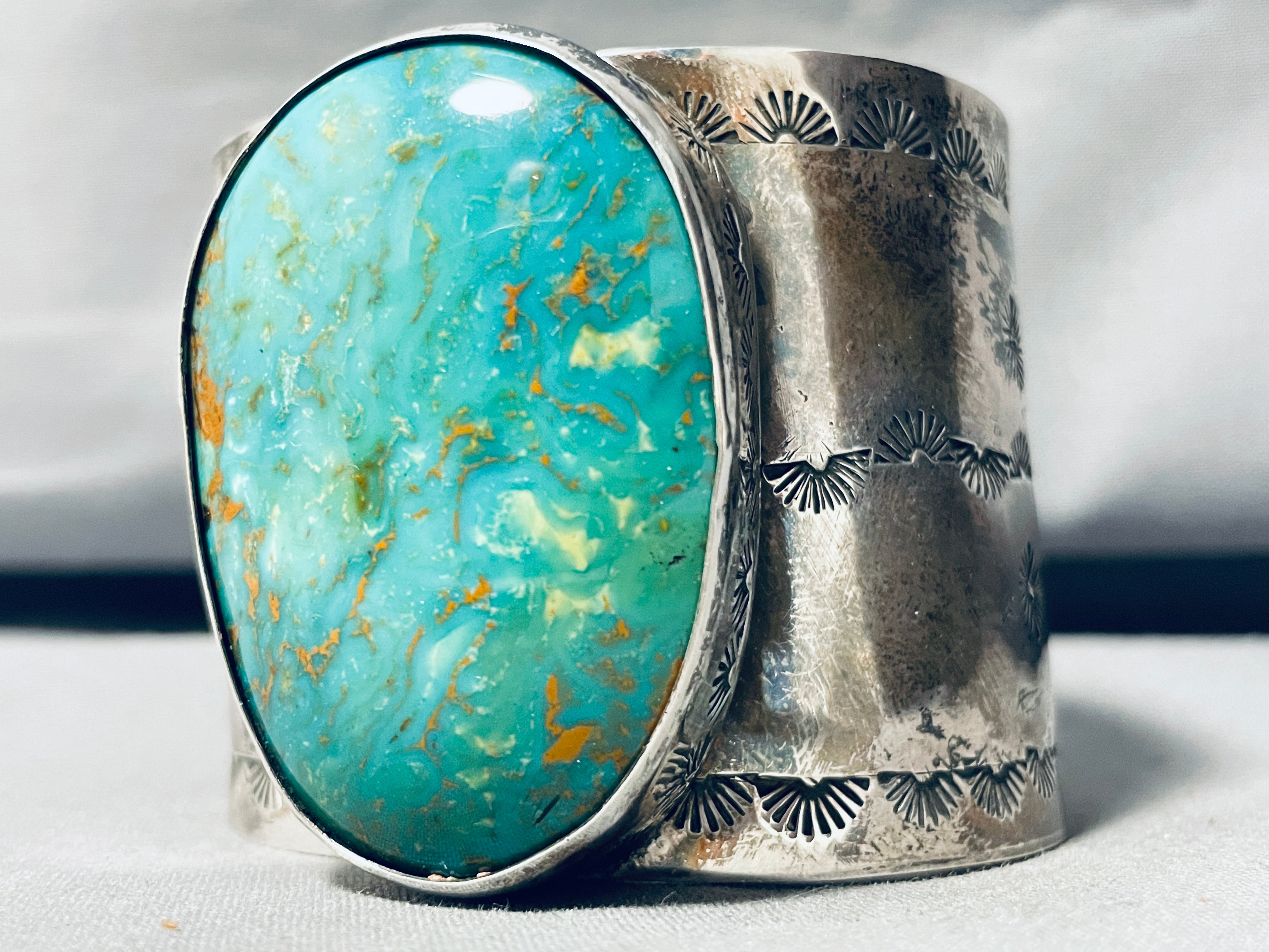 200g Anthony Signed Vintage Navajo Turquoise Sterling Silver Bracelet - Authentic Native American Jewelry for Women, Gift & Fashion Accessory