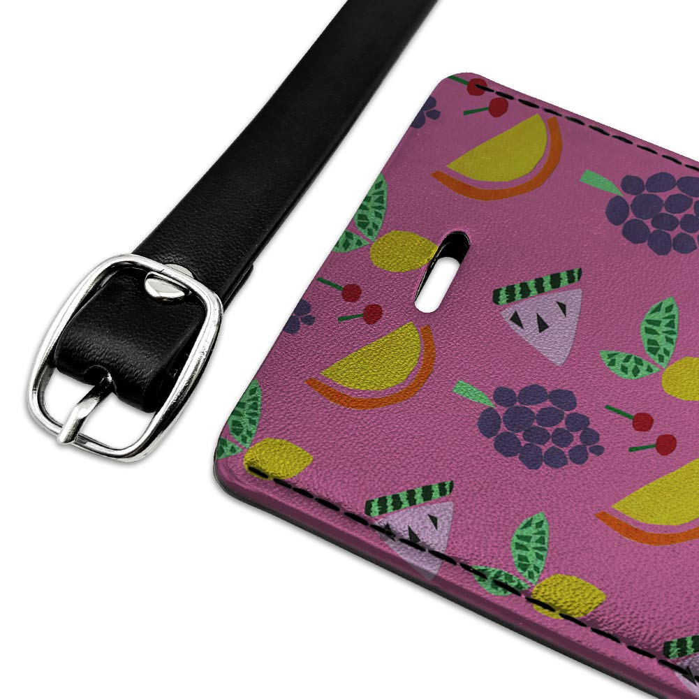 Fruit Party Rectangle Leather Luggage Tag - Cherry Grape Lemon Design ID Card Holder for Travel Bags & Suitcases | Perfect for Vacation, Business Trips & Gift Giving