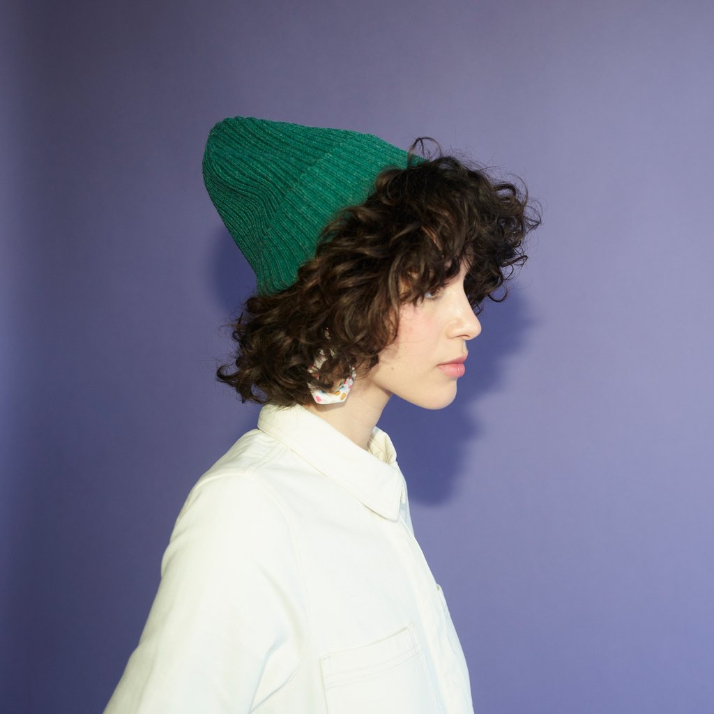 Miss Pompom Green Wool Ribbed Beanie Hat for Women - Warm Winter Knit Cap for Outdoor Activities, Skiing, and Snowboarding