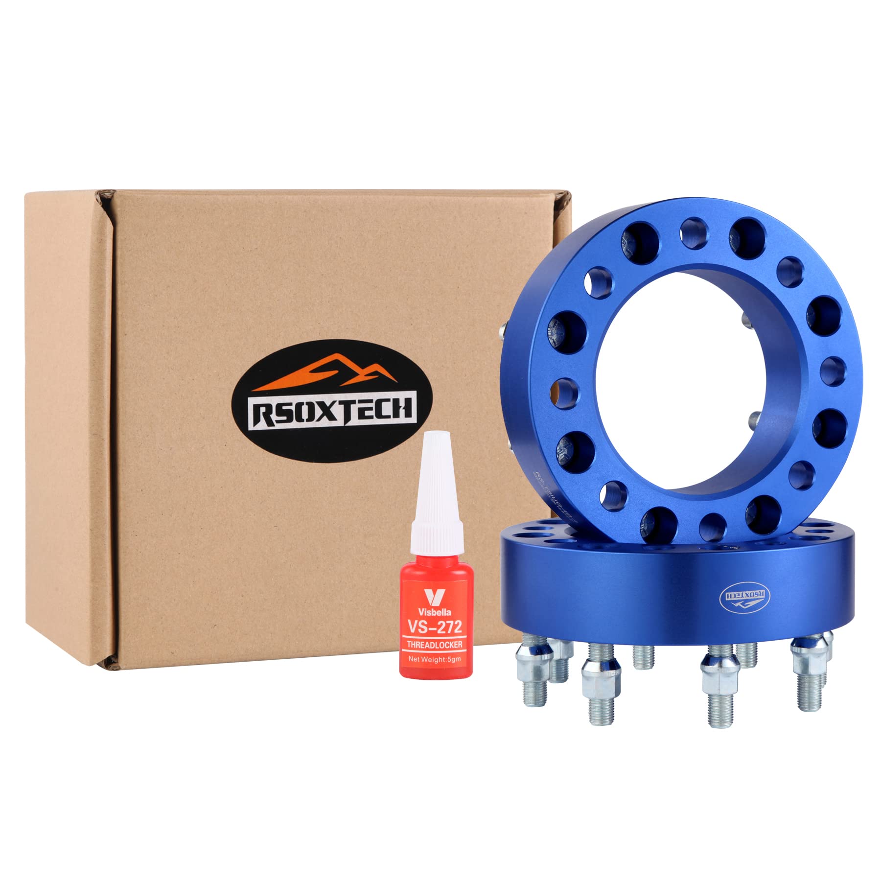 RSOXTECH 2-Pack 8x6.5 (165.1mm) Forged Aluminum Wheel Spacers - 2 Inch (50mm) Thickness - 126.15mm Hub Bore - M14X1.5 Studs - Compatible with 2000-2010 Chevy Silverado 2500HD & 2001-2010 Suburban 2500 - Blue - Perfect for Off-Roading, Lifting Kits & Custom Wheel Fitment
