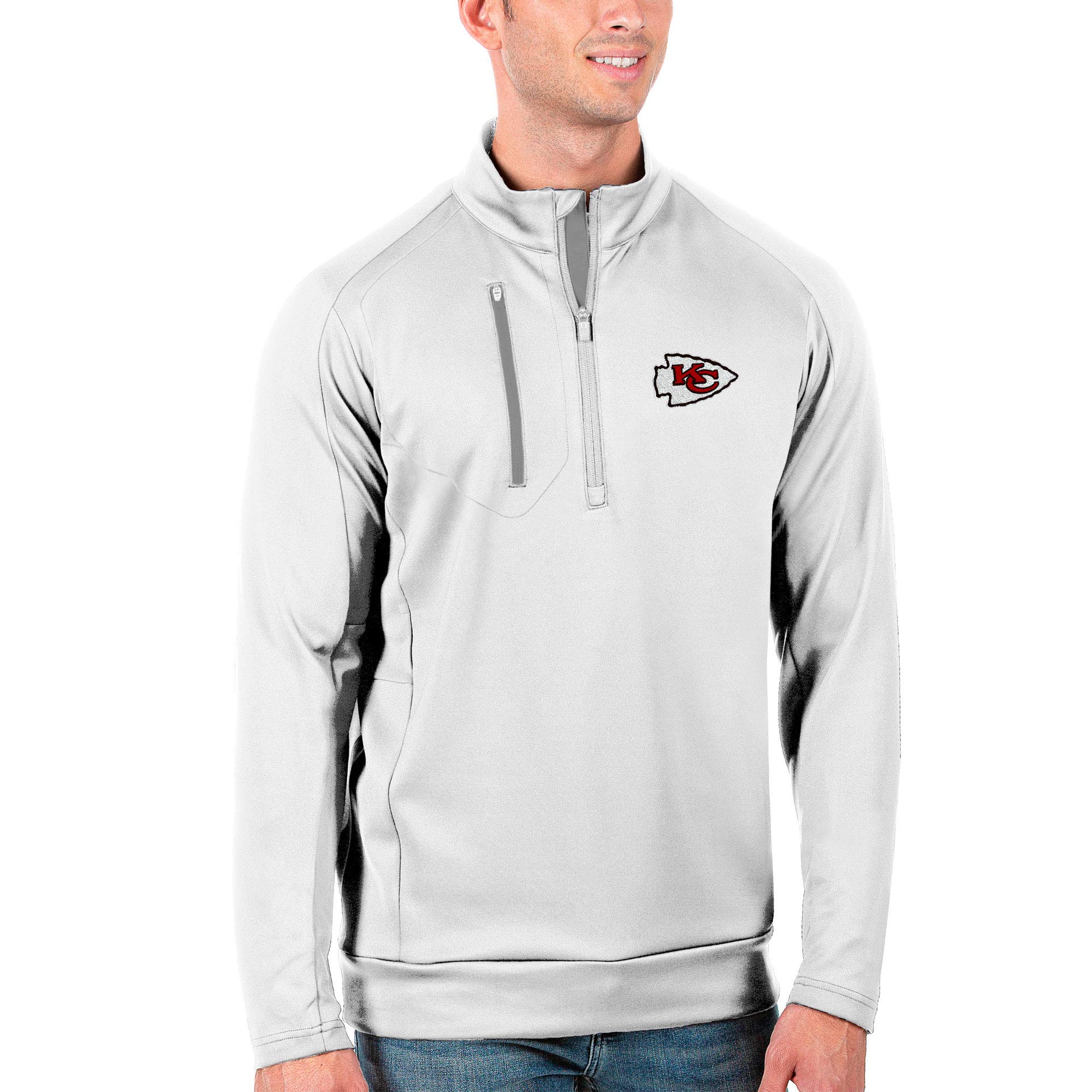 Antigua Men's Kansas City Chiefs Generation Quarter-Zip Pullover Jacket - White/Silver | NFL Football Fan Gear for Game Day & Casual Wear