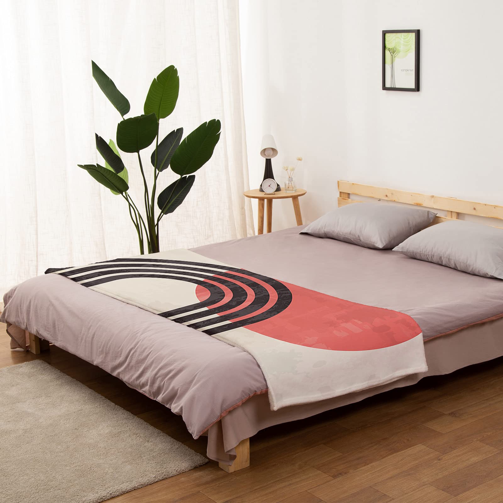 Red Sun Abstract Throw Blanket - Soft Flannel Fleece Microfiber Geometric Mid-Century Design - 40x60 Inch Cozy Blanket for Bed, Sofa, Couch, Chair & Camping - Perfect Gift for Home Decor & Warmth
