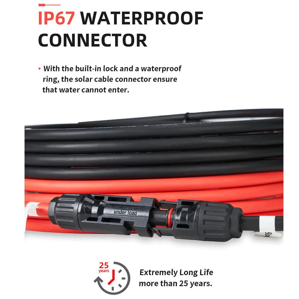 BougeRV 10 AWG Solar Extension Cable with MC4 Connectors - Waterproof & Durable for RV, Boat, Off-Grid Solar Panel Systems