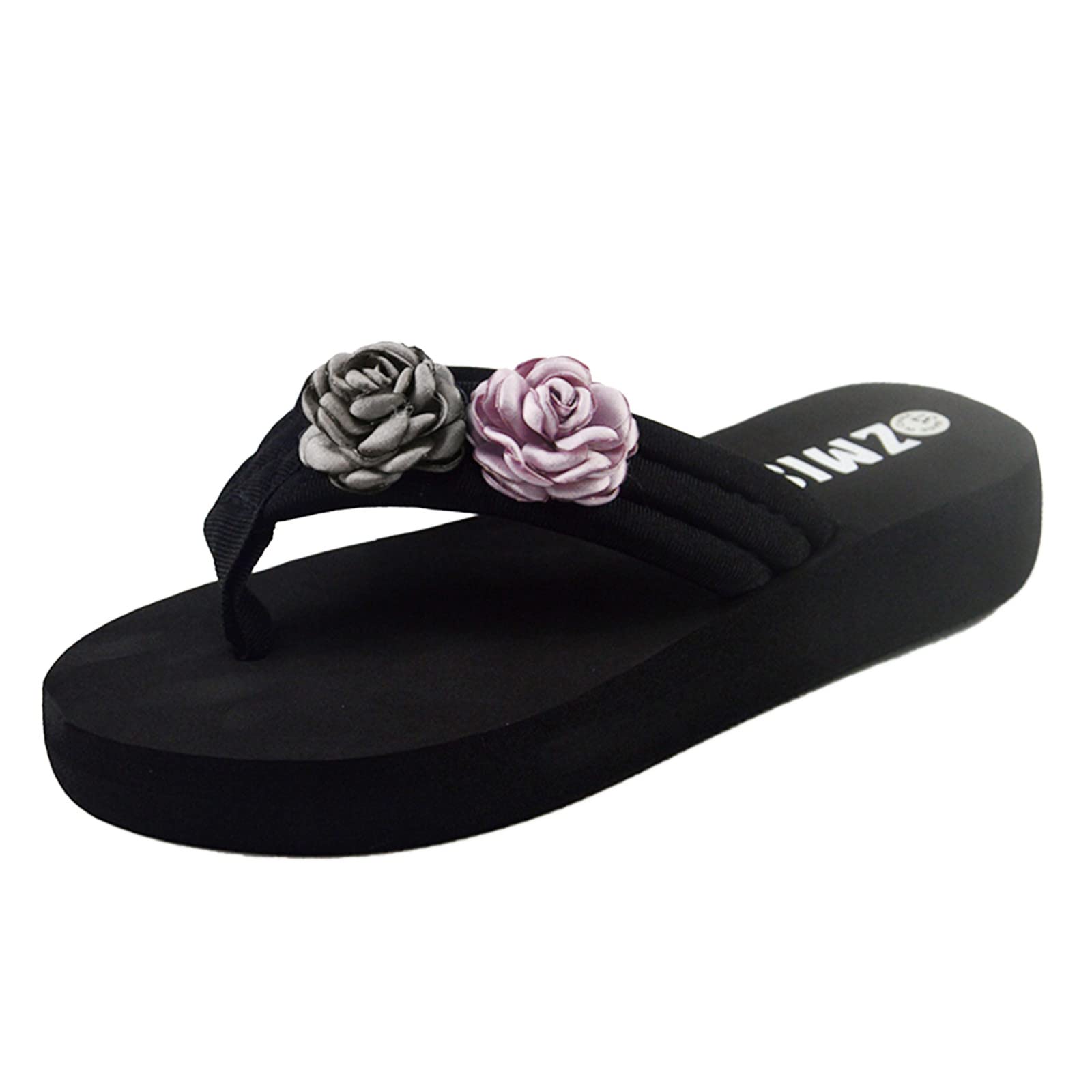 Women's Black Wedge Sandals - Summer Beach Clip Toe Strap Sandals with Comfortable Bottom for Casual Outings & Vacations | Perfect for Beach Trips, Poolside Lounging, and Summer Fashion