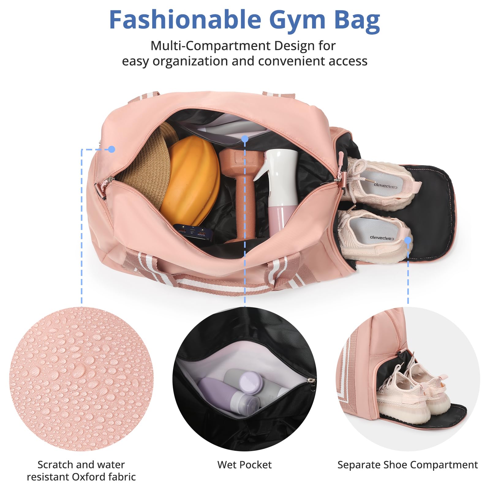 VOOWO Travel Duffle Bag for Women & Men - Lightweight Gym Duffel with Shoe Compartment, Airplane Carry-On Approved, Perfect Weekender Overnight Bag (Pink) - Ideal for Gym, Weekend Getaways & Business Travel
