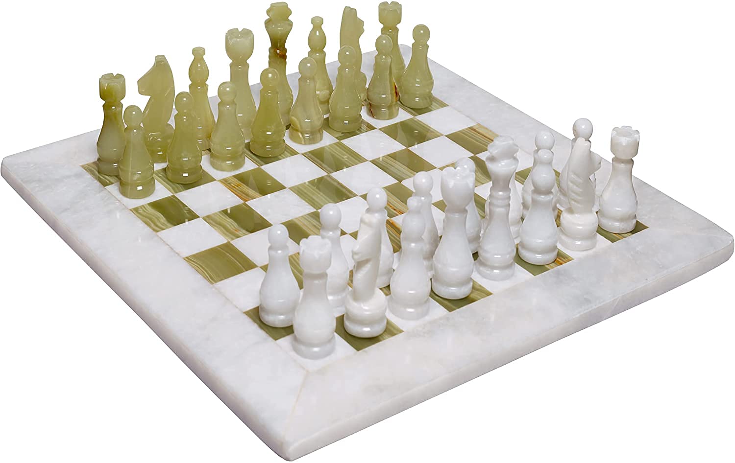 Handcrafted 12-Inch White & Green Onyx Marble Chess Set for Adults - Tournament Style Board Game - Non-Magnetic Durable Chess Pieces - Elegant Gift for Chess Lovers - Perfect for Home Decor, Game Nights & Office Display