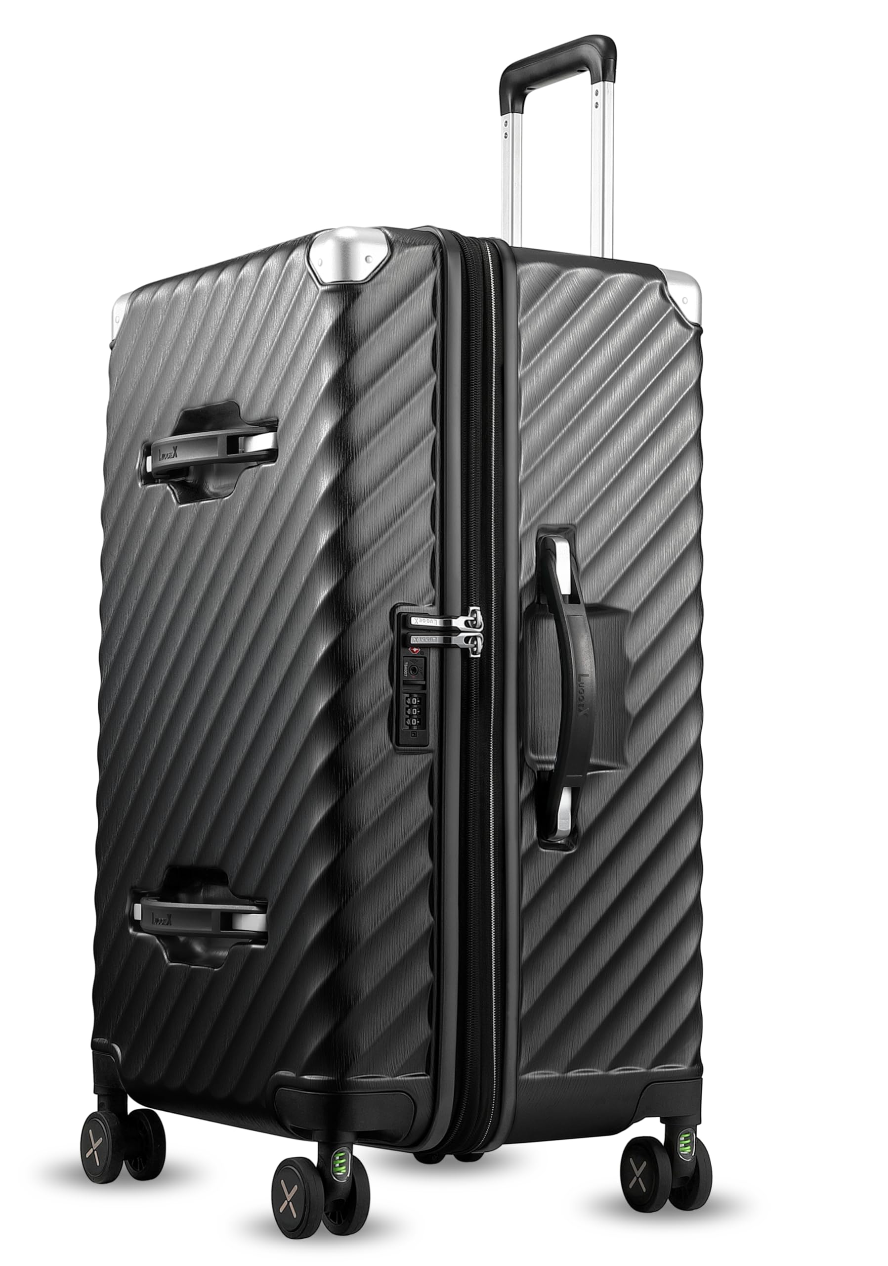 LUGGEX 28 Inch Expandable Spinner Luggage with Deep Capacity & Shock-Absorbing Wheels - Durable Checked Suitcase for International Travel, Business Trips & Family Vacations - Charcoal Metallic (92.2L)