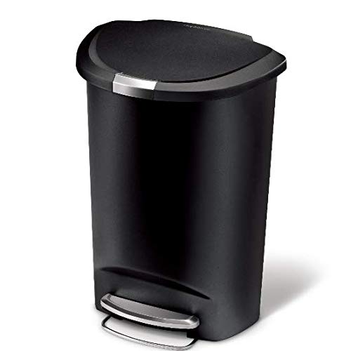 PRO&Family 13 Gallon (50 Liter) Semi-Round Step Trash Can - Durable Plastic Waste Bin with Foot Pedal, Black | Perfect for Kitchen, Office, Bathroom & Home Use
