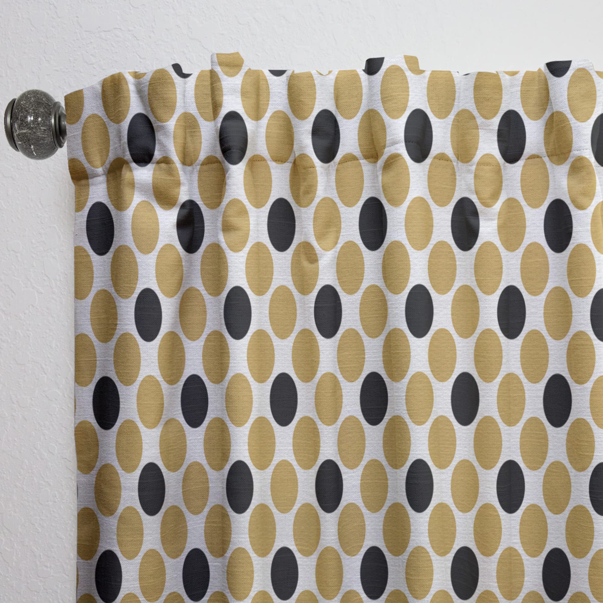 DesignQ Golden Polka Dot Thermal Insulated Curtains - Single Panel 52x108 Inches - Blackout Drapes for Bedroom & Living Room - Elegant Window Treatment for Home Decor