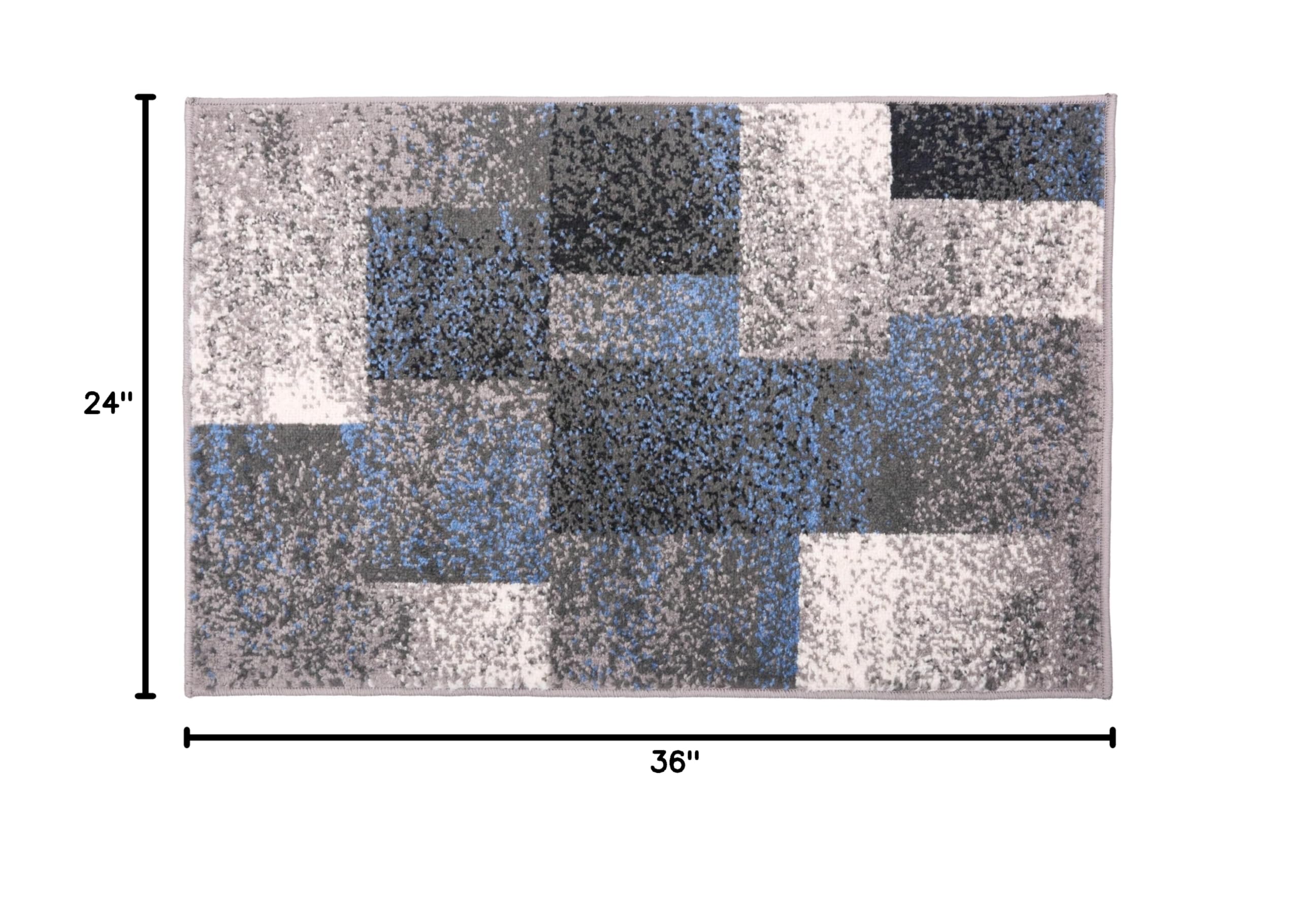 Distressed Boxes Blue Area Rug 2x3 Feet - Modern Farmhouse Decor for Living Room, Bedroom & Office - Soft Non-Slip Floor Mat