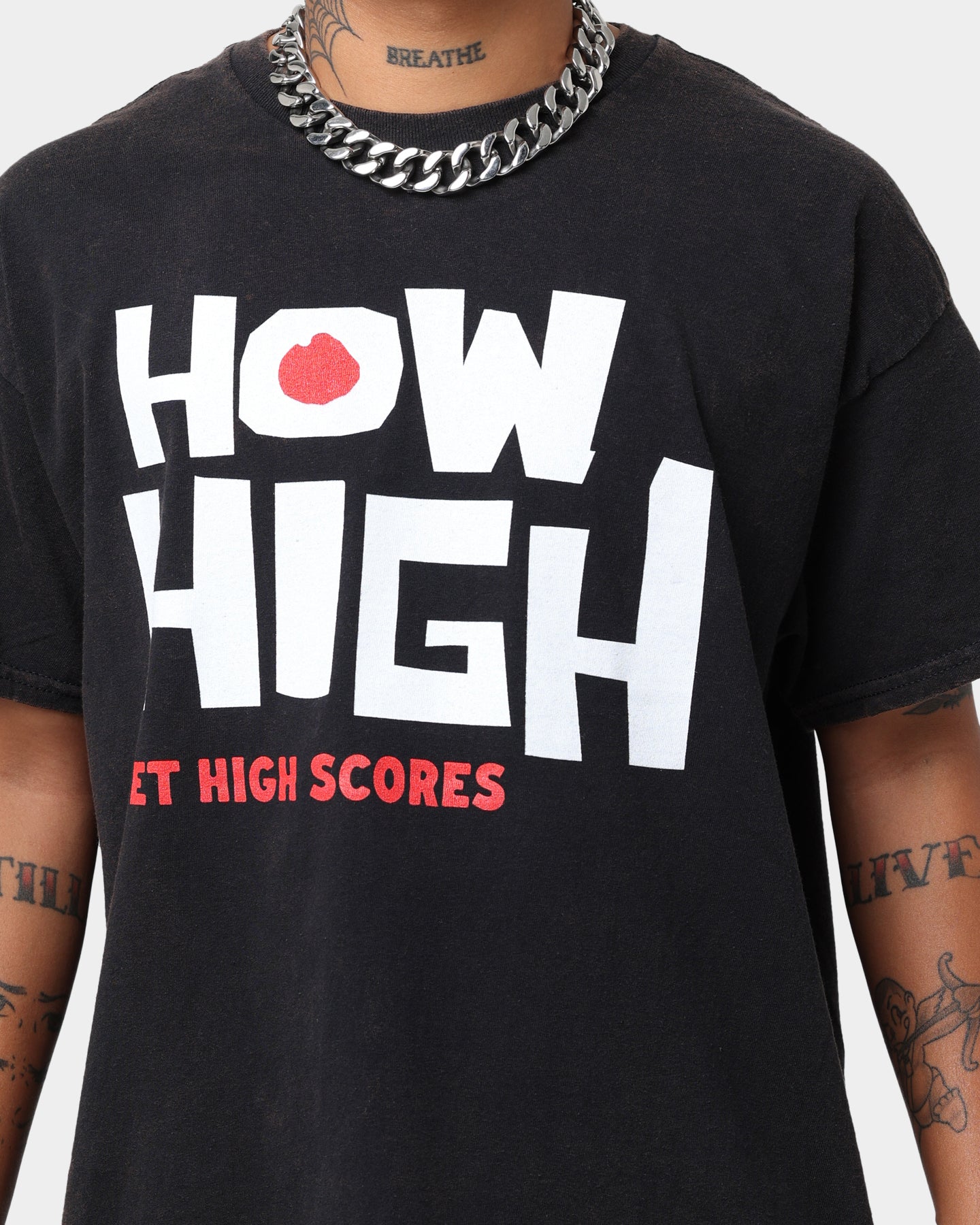 Vintage Washed Black T-Shirt - American Thrift X 420 How High Retro Style Tee for Casual Wear & Street Fashion
