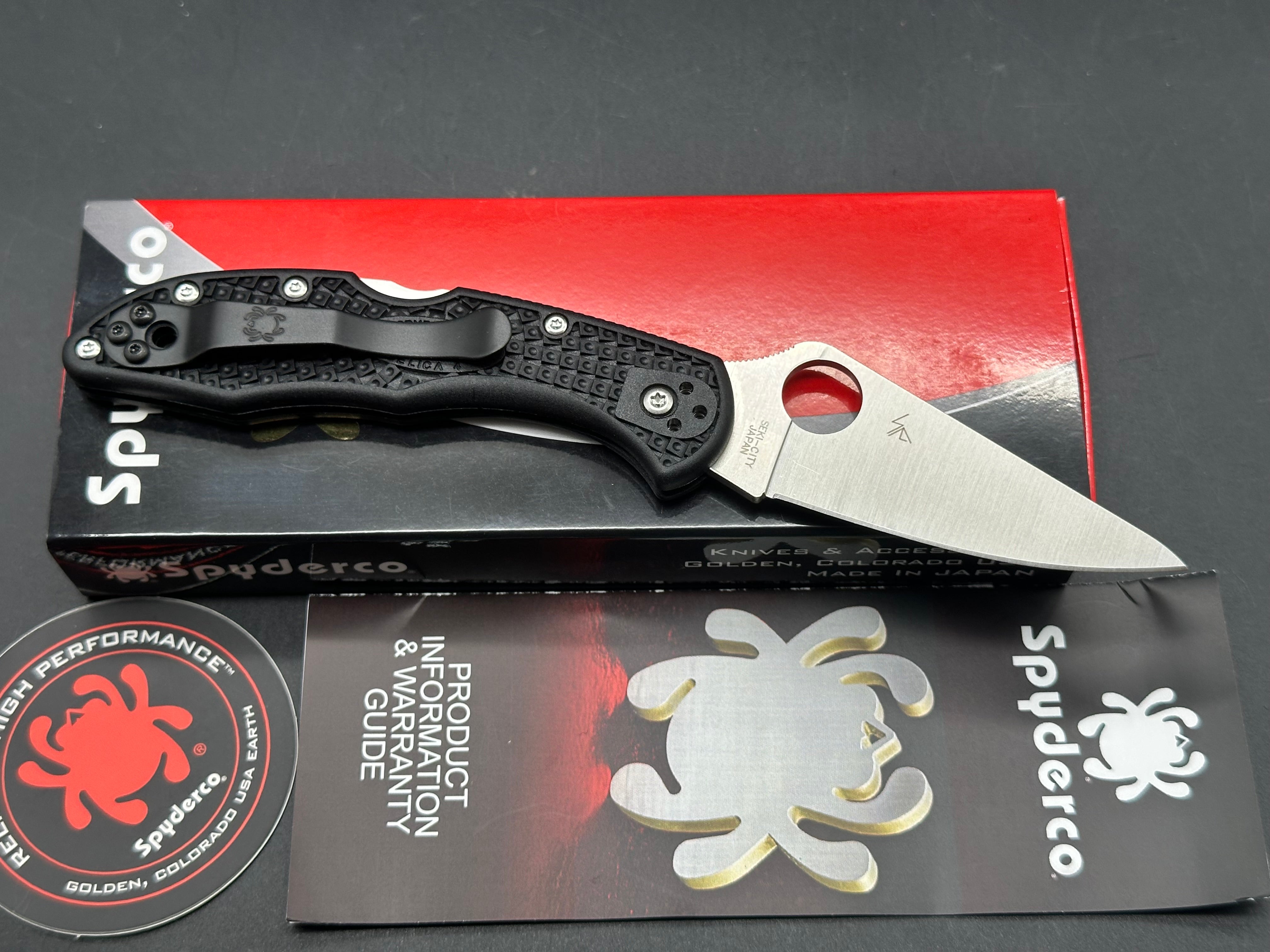 Spyderco Delica 4 Lightweight Folding Knife - VG-10 Stainless Steel Satin Blade, Black FRN Handle - EDC, Camping, Hiking & Outdoor Survival Tool