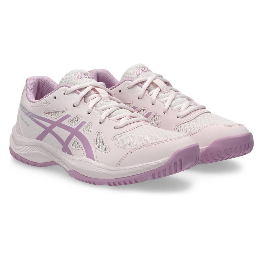 ASICS Upcourt 6 GS Junior Indoor Court Shoes for Girls - Pale Pink/Light Ube | Volleyball, Badminton & Indoor Sports Sneakers for Kids