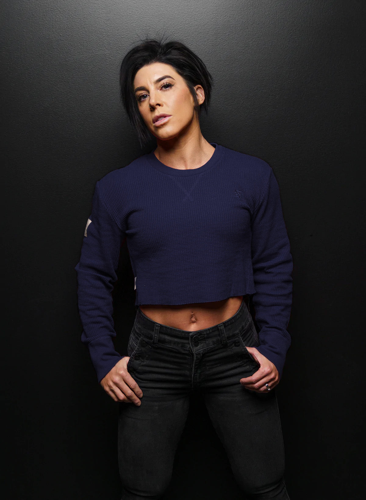 Women's Forever Waffle Knit Crop Top - Navy Blue Casual Short Sleeve Shirt for Women | Perfect for Layering, Fall Outfits & Everyday Wear