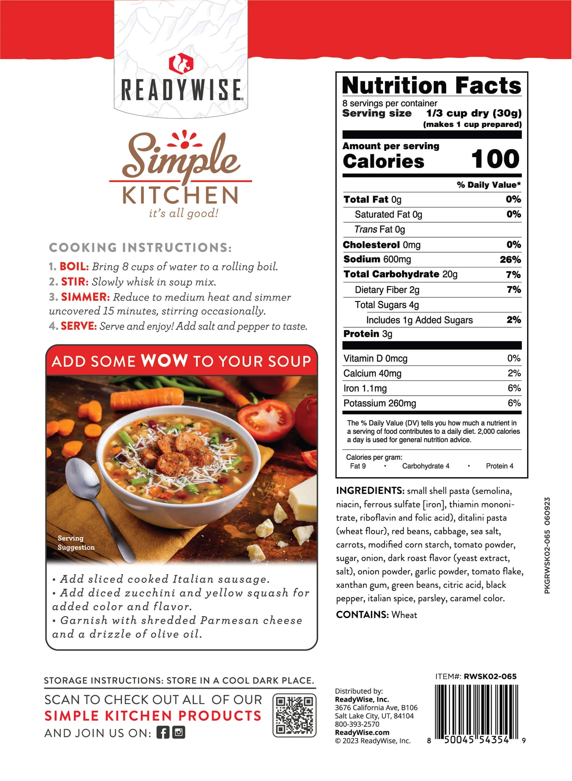 ReadyWise 6 Pack Minestrone Soup Mix - 8 Servings per Bag | Emergency Food Supply, Camping Meals & Quick Dinner Solution for Outdoor Adventures & Survival Kits