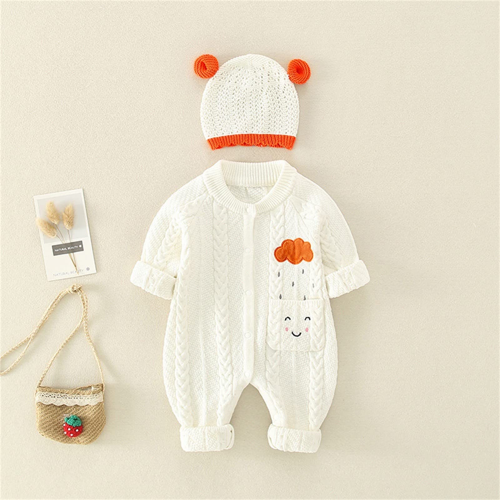 Soft Cotton Baby Knitted Romper - Long Sleeve Hooded Jumpsuit for Newborn Toddler Boys & Girls | Perfect for Playtime, Family Outings & Photo Shoots