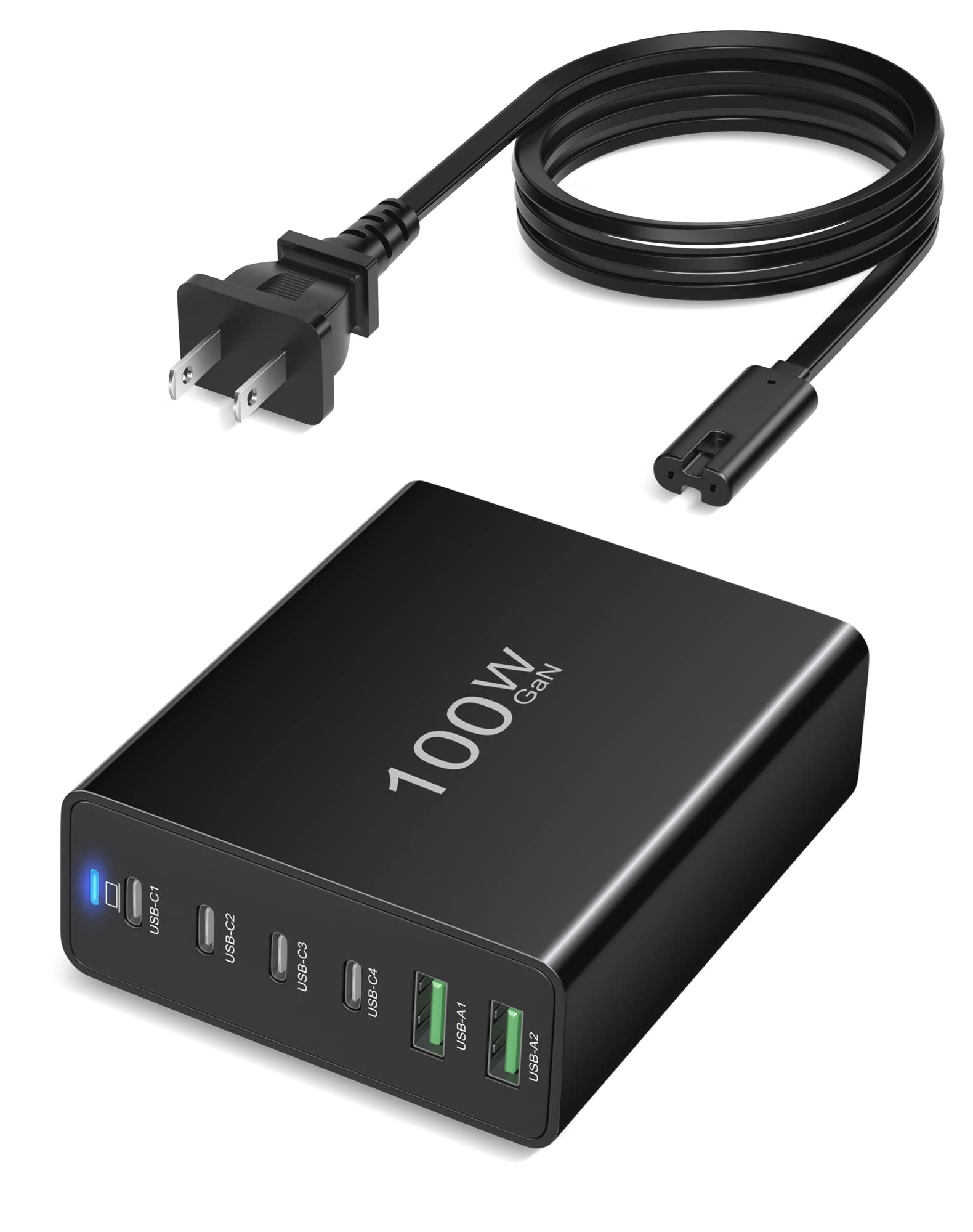100W GaN USB C Charger 6-Port Fast Charging Station - 4 USB C & 2 USB A Ports - Compatible with iPhone 15/14/13/12 Pro Max, Galaxy Note, iPad, Pixel & More - Compact Wall Charger Power Adapter (Black) - Perfect for Home, Office & Travel Charging Multiple Devices Simultaneously