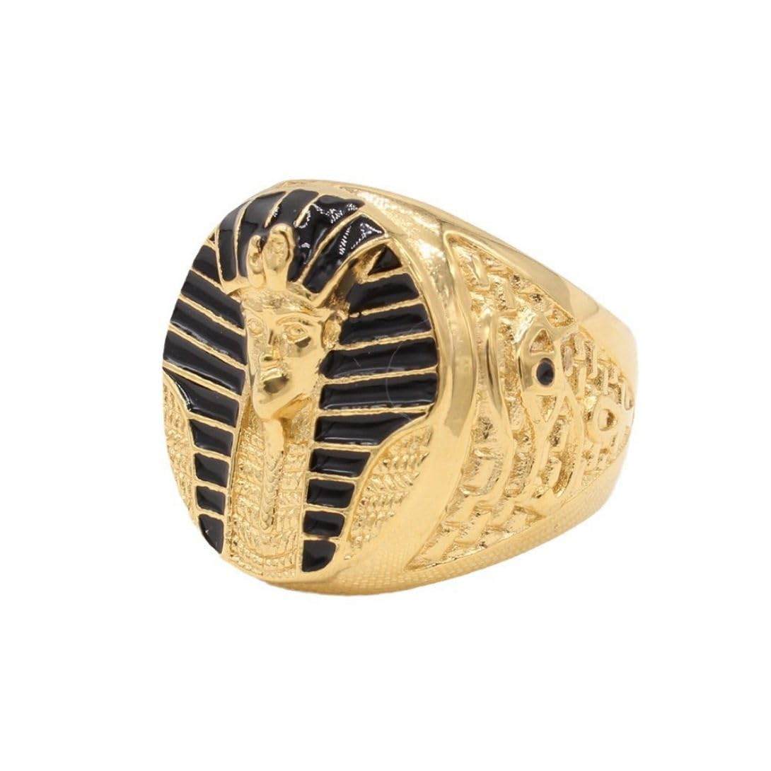 Egyptian Pharaoh Eye of Horus Ring for Men - Gold Hip Hop Biker Jewelry with Ancient Egyptian Cross Design - Perfect for Gothic Fashion, Biker Style & Hip Hop Accessories