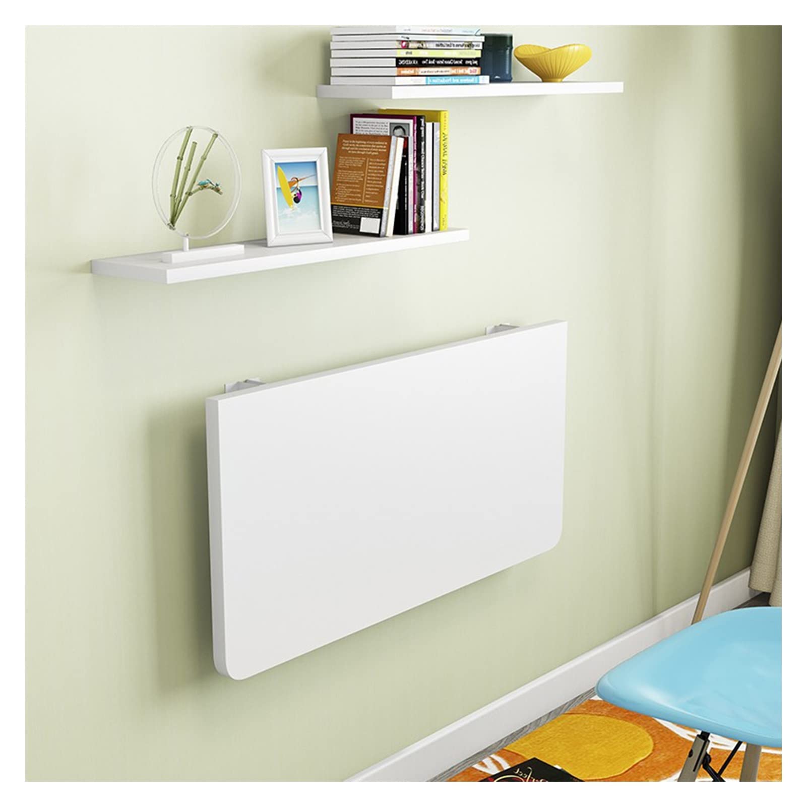 Wall Mounted Fold Down Table - Space Saving Folding Desk & Floating Shelf for Small Spaces - White 60x40cm - Perfect for Kitchen, Dining Room, Home Office & RV Use
