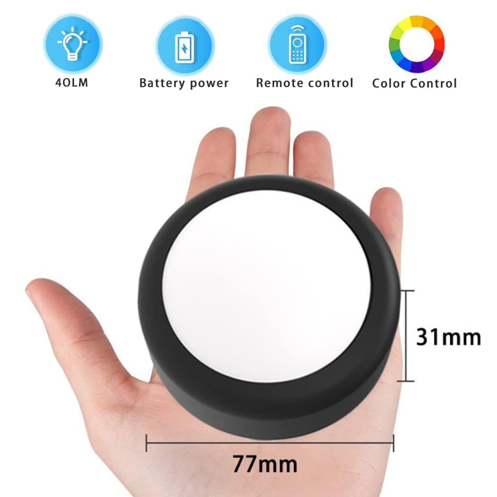 WUYOR 6-Pack Wireless Under Cabinet LED Lights with Remote - 16 Color Changing RGB Puck Lights for Kitchen, Wardrobe & Counter Lighting (Black)
