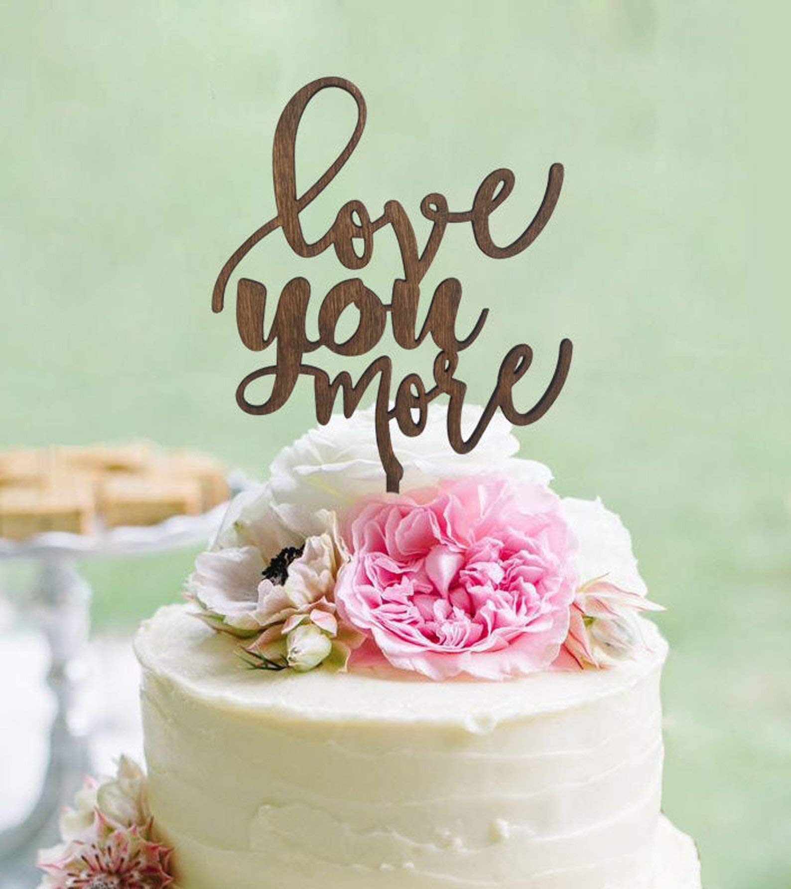 Rustic 'Love You More' Wedding Cake Topper - Handmade Country Chic Cake Decor for Weddings, Beach & Rustic Themed Celebrations - Perfect for Anniversary, Engagement & Bridal Showers