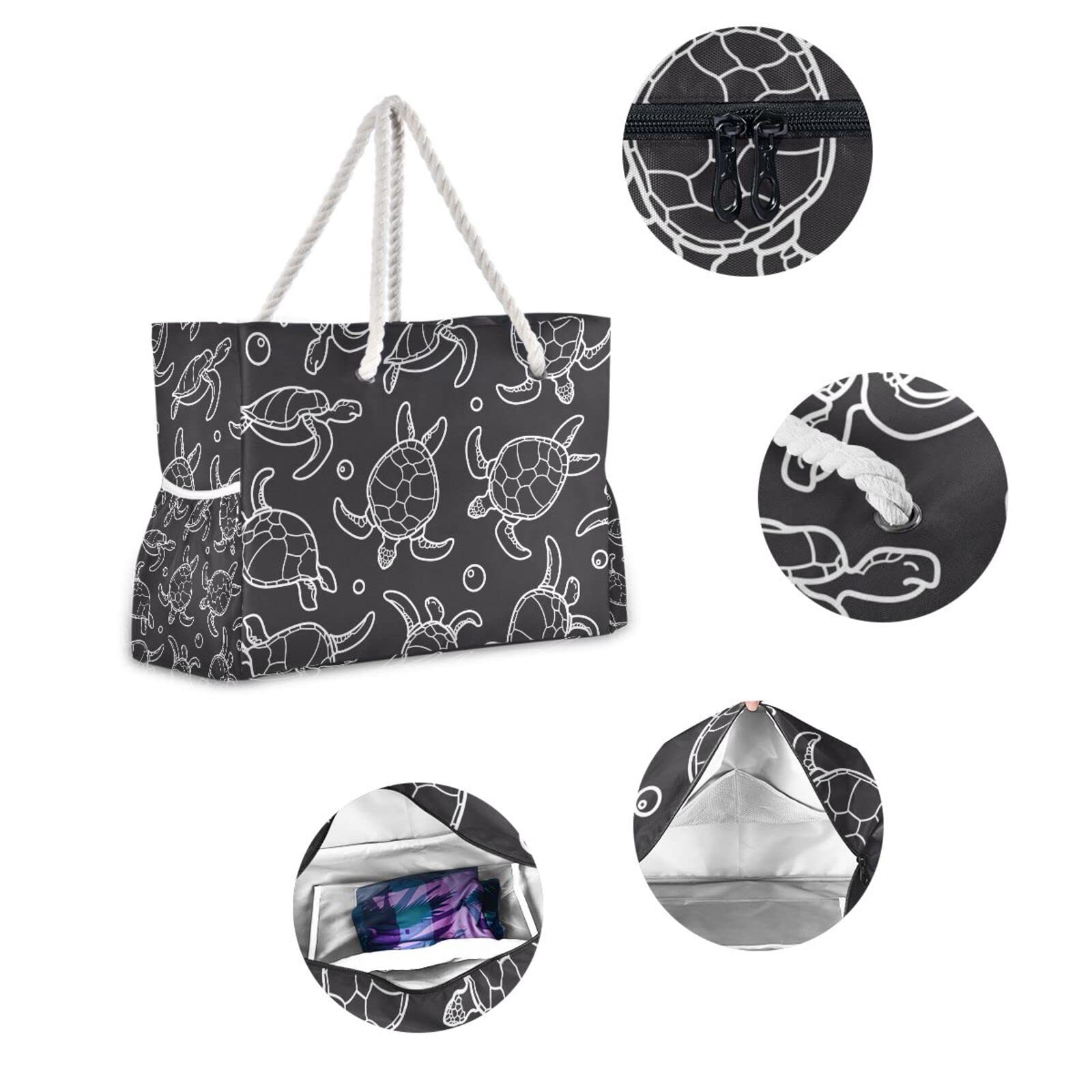 OTVEE Large Beach Bag for Women - Waterproof Zippered Travel Tote Shoulder Bag for Vacation, Pool, Gym & Shopping